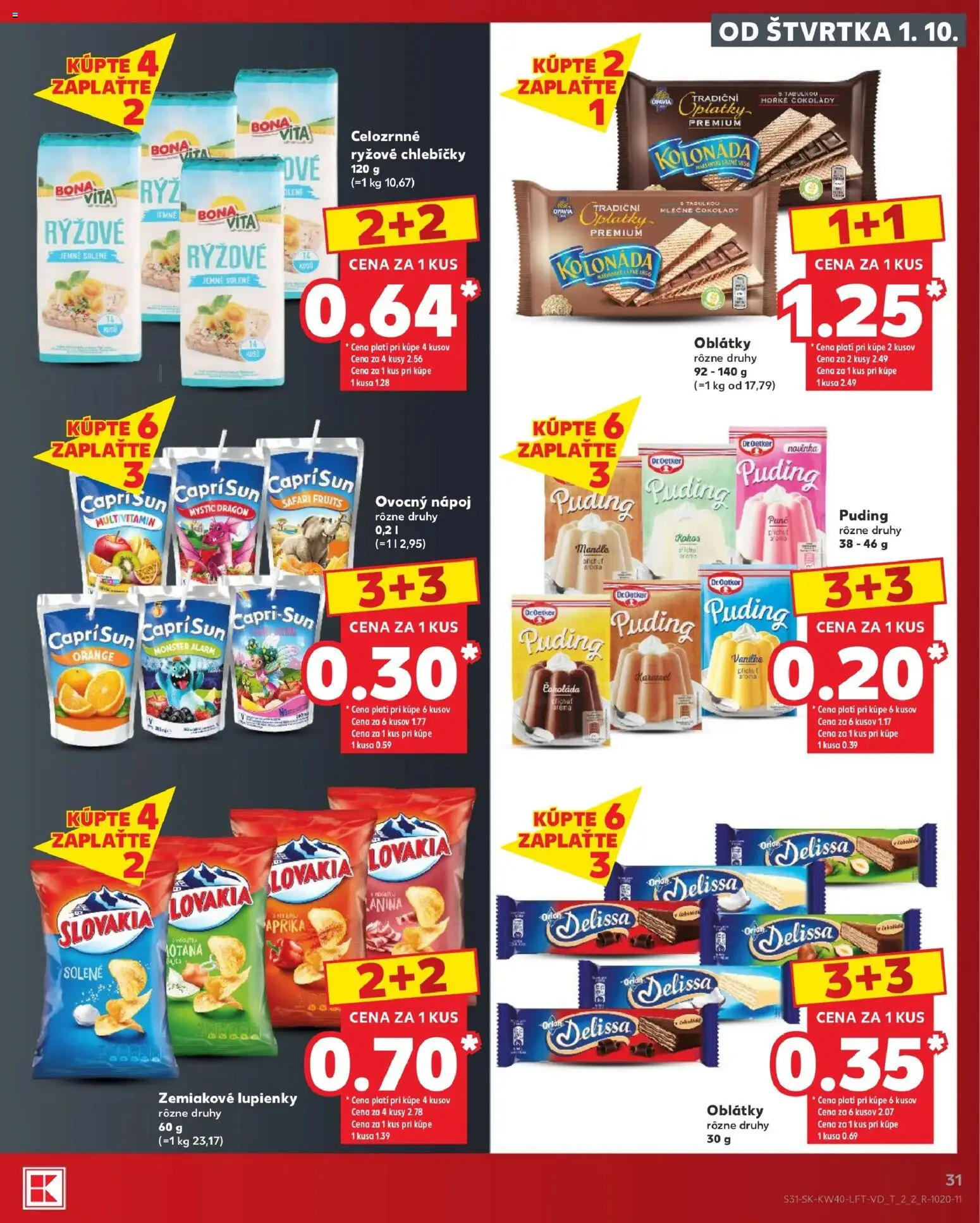 Náhľad Kaufland letáku platného od 01.10.2026 - Čokoláda, Puding, Multivitamín, Oblátky, Ryžové chlebíčky