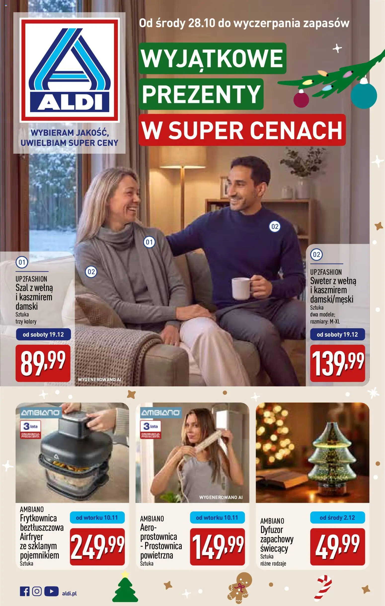 Pogląd gazetki "Aldi gazetka - Katalog prezentowy" ze sklepu Aldi ważnej od 28.10.2026 - Sweter, Prostownica, Frytkownica, Szal, Ambiano