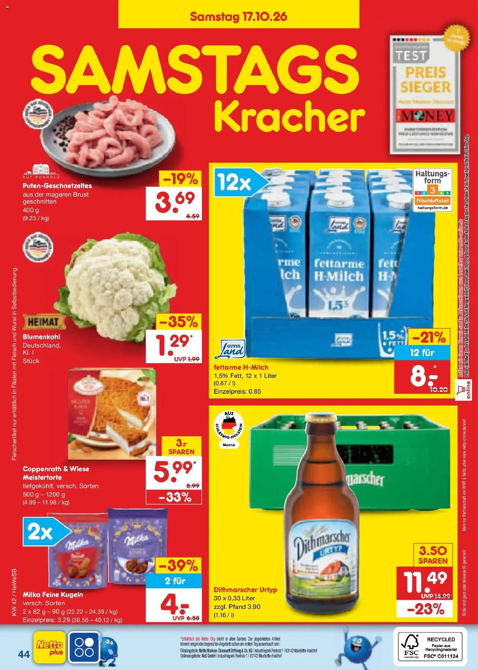 Vorschau von dem Prospekt des Geschäftes Netto Marken-Discount, gültig ab dem 12.10.2026 - Bilder, Wurst, Blumenkohl, Fleisch, Milka
