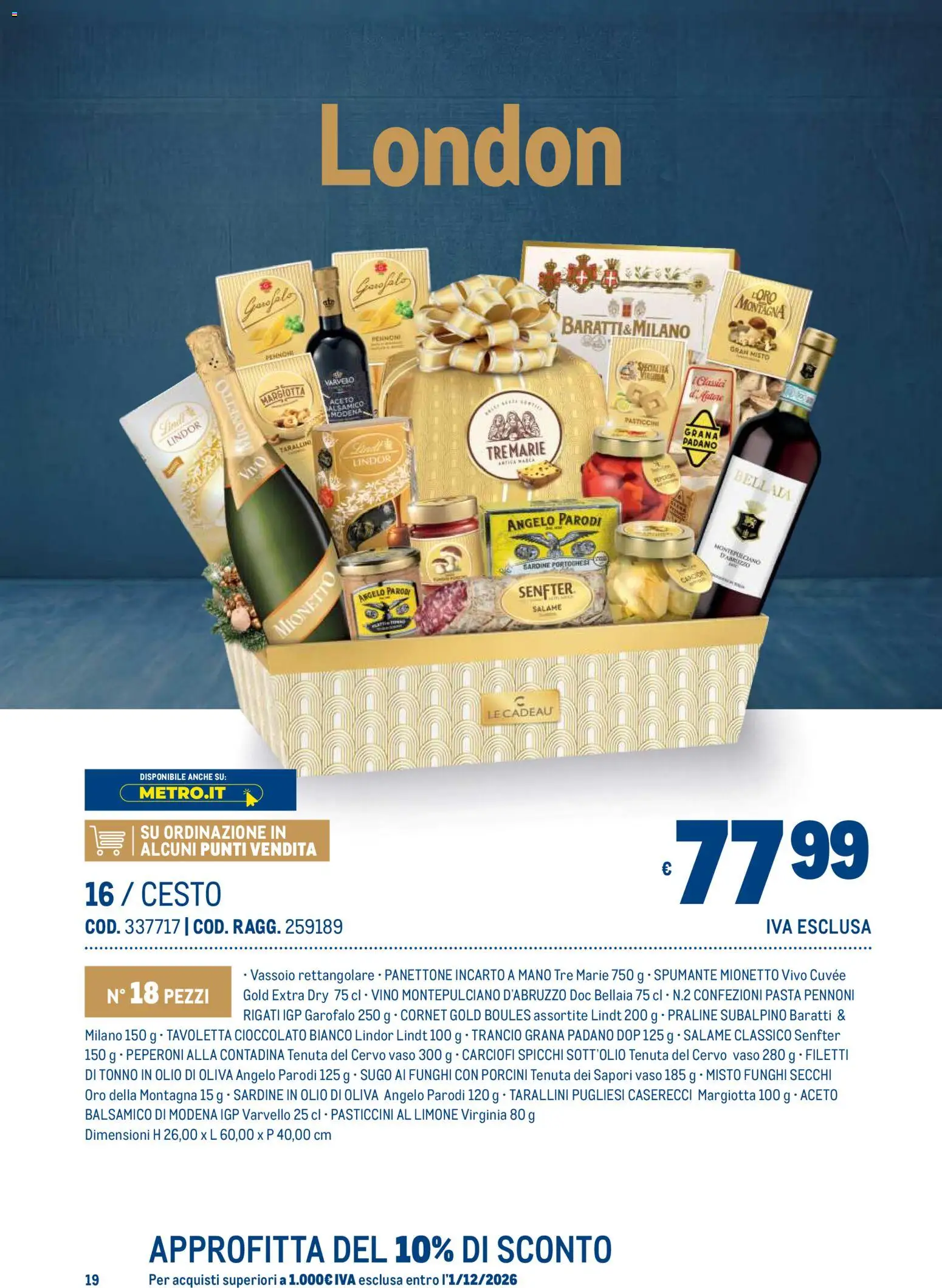 Anteprima dell'opuscolo Metro volantino Regalistica Natale dal negozio Metro valido da 19/10/2026 - Limone, Grana Padano, Sugo, Vaso, Pasticcini, Spumante, Mionetto, Funghi secchi