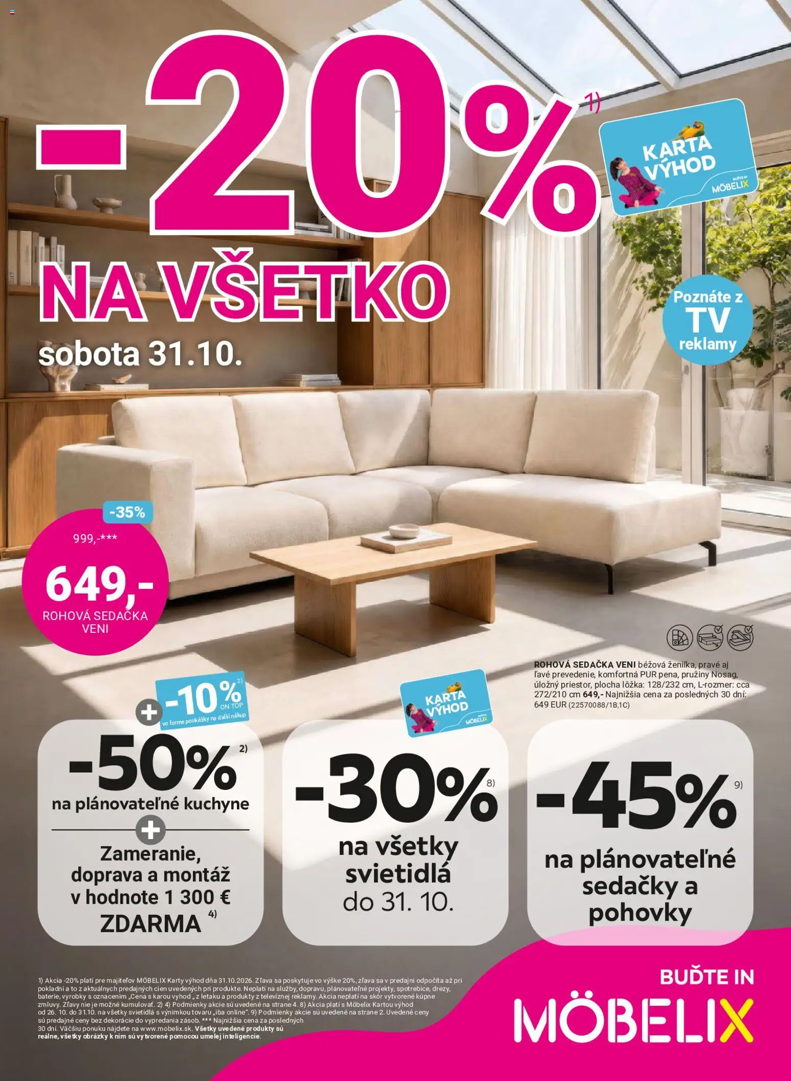 Náhľad Möbelix letáku platného od 26.10.2026 - Sedačky, Svietidlá, Kuchyne, Sedačka, Rohová sedačka
