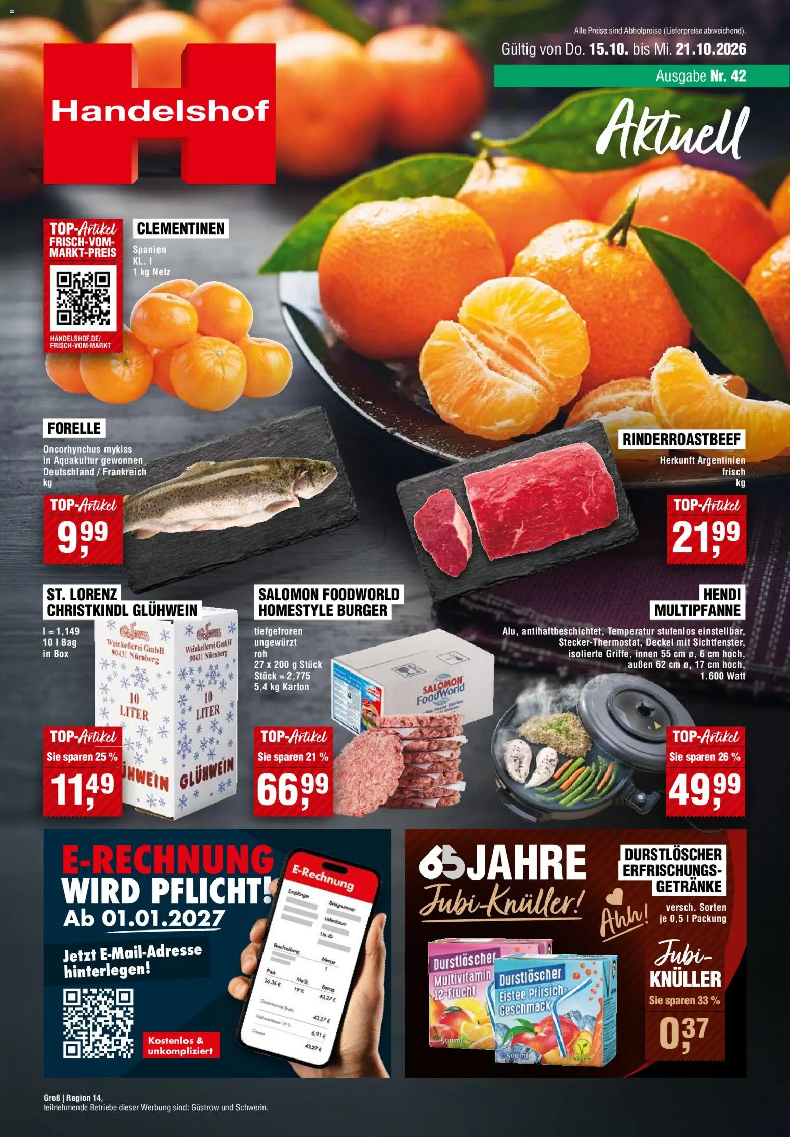 Vorschau von dem Prospekt des Geschäftes Handelshof, gültig ab dem 15.10.2026 - Burger, Wein, Pfirsich, Box, Durstloscher
