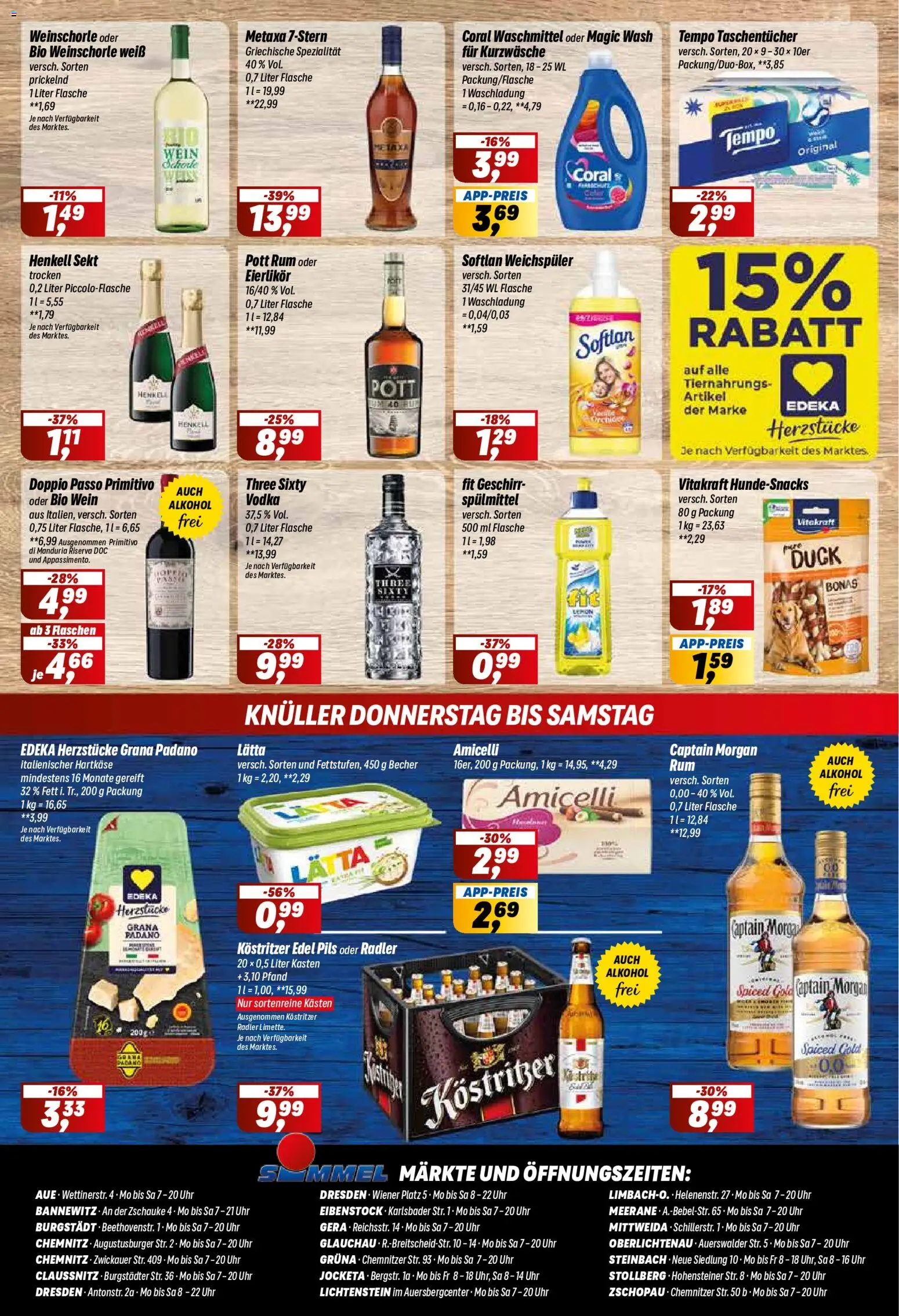 Vorschau von dem Prospekt des Geschäftes Simmel, gültig ab dem 12.10.2026 - Wein, Doppio passo primitivo, Radler, Tempo, Weinschorle, Taschentücher, Coral waschmittel, Kostritzer