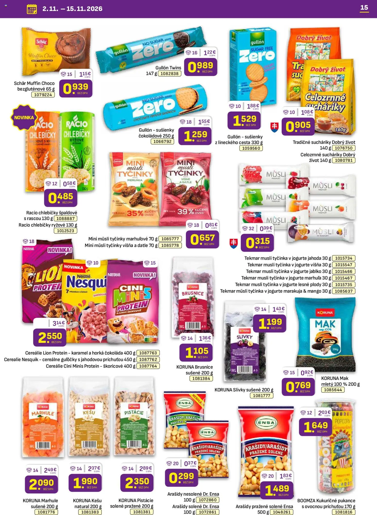 Náhľad Libex letáku platného od 02.11.2026 - Mak, Slivky, Cini Minis, Nesquik, Kešu, Pistácie, Višne, Lesné plody