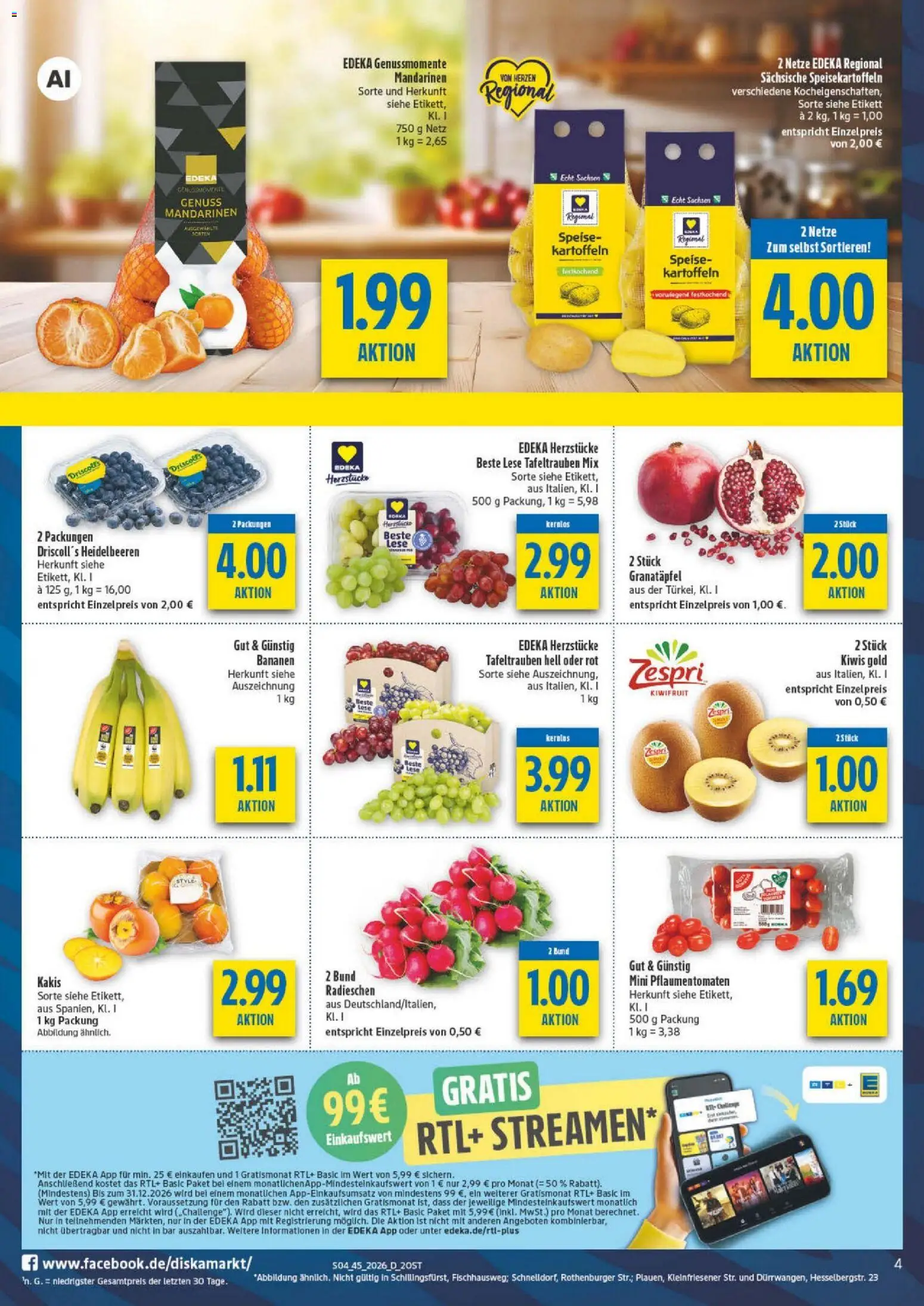 Vorschau von dem Prospekt des Geschäftes Diska, gültig ab dem 02.11.2026 - Granatapfel, Bananen, Heidelbeeren, Kartoffeln, Mandarinen