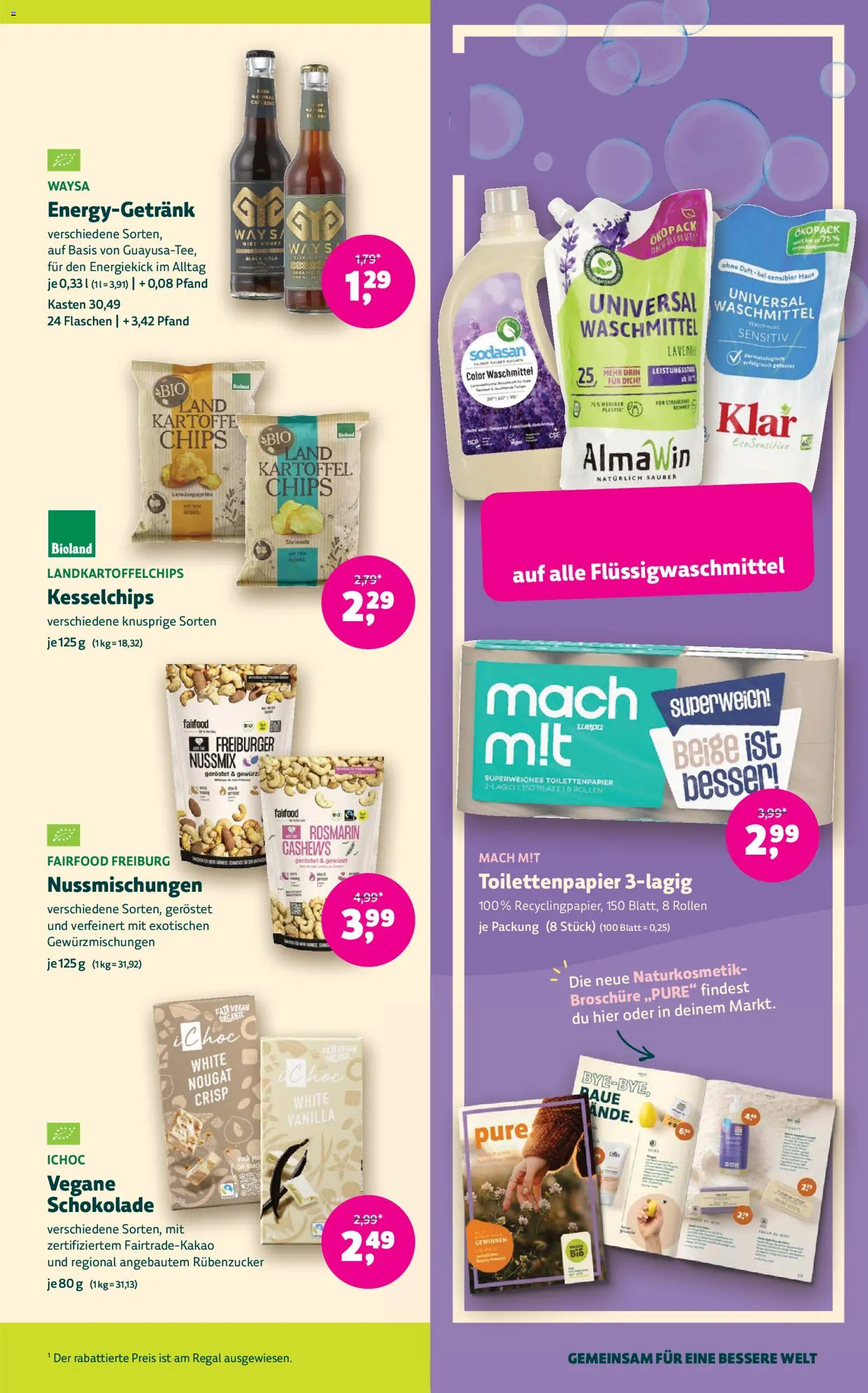 Vorschau von dem Prospekt des Geschäftes Denns BioMarkt, gültig ab dem 09.09.2026 - Chips, Schokolade, Regal, Toilettenpapier, Waschmittel