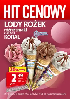 Pogląd gazetki "Prim Market promocja - Lody Rożek Koral" ze sklepu Prim Market ważnej od 29.07.2026