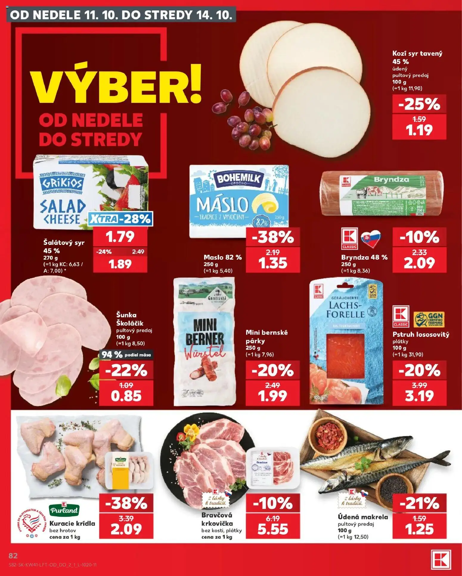 Náhľad Kaufland letáku platného od 08.10.2026 - Syr, Bryndza, Krkovička, Párky, Makrela, Kuracie krídla, Kozí syr, Údená makrela