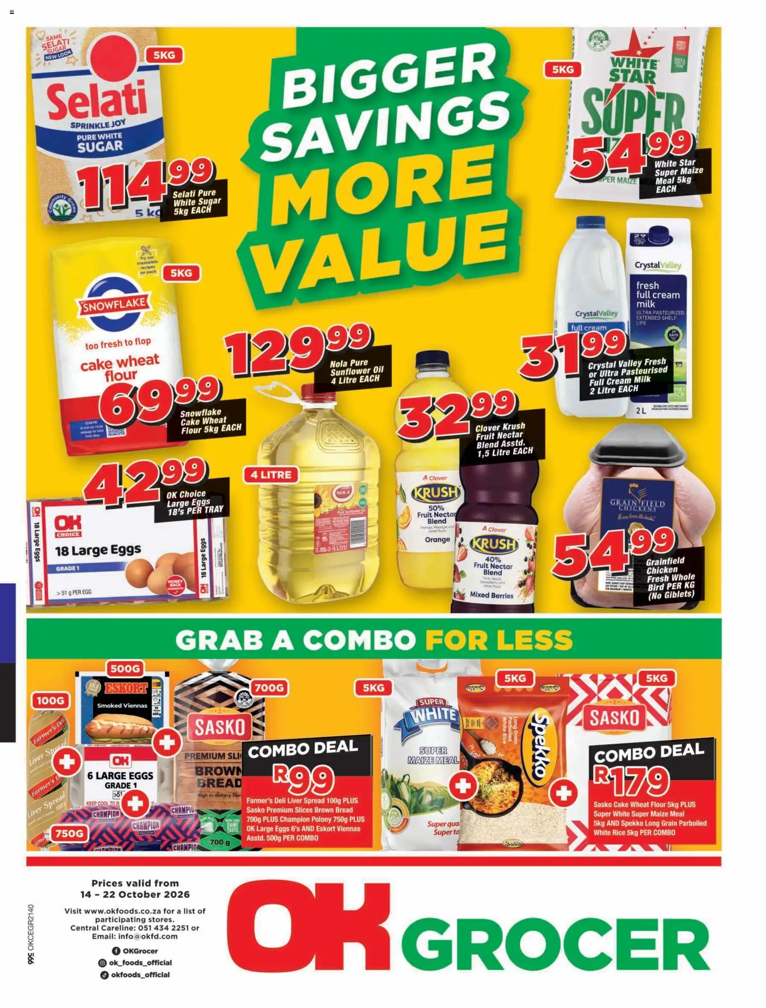 Preview of OK Foods flyer valid from 14/10/2026 - Chicken, Eggs, Milk, Sugar, Cream, Flour, Polony, Tray