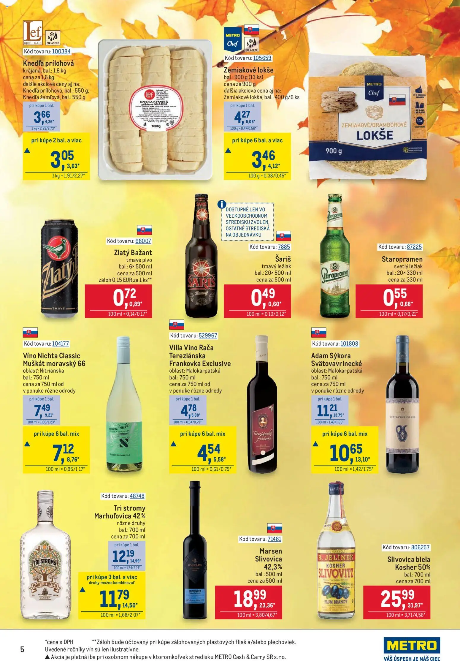 Náhľad Metro letáku platného od 07.10.2026 - Pivo, Víno, Knedľa, Slivovica, Brandy, Šariš, Zlatý Bažant, Filé