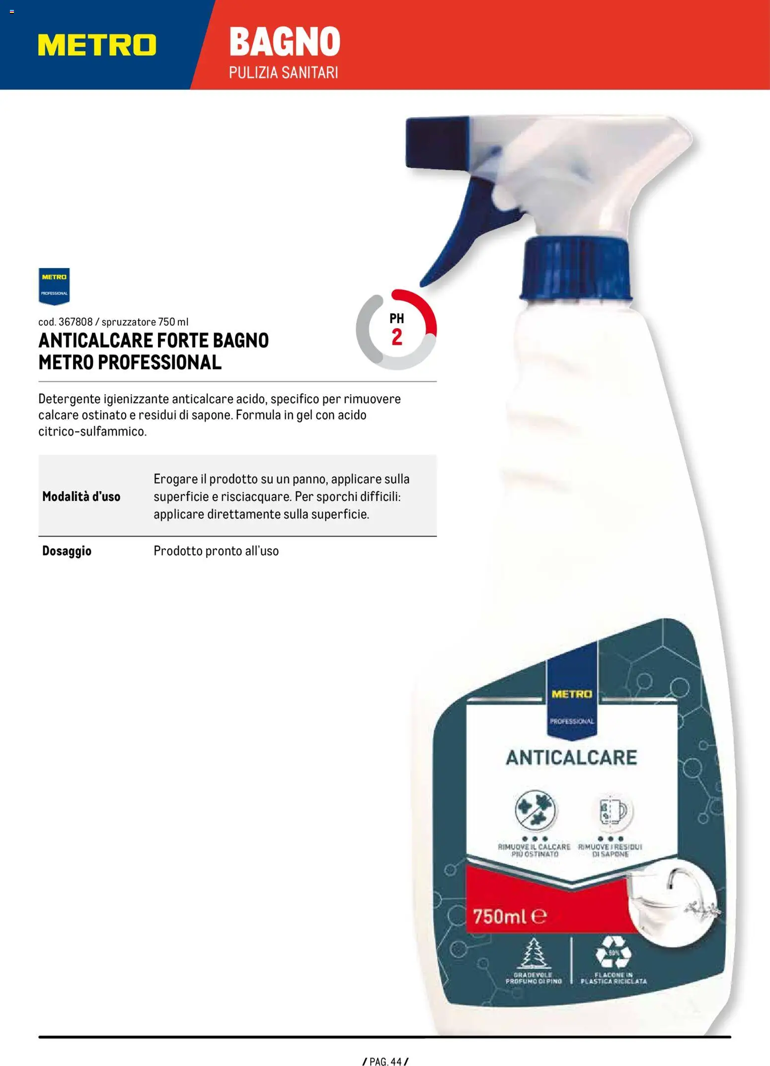 Anteprima dell'opuscolo Volantino Detergenza dal negozio Metro valido da 07/01/2026 - Bagno, Sapone, Detergente, Anticalcare