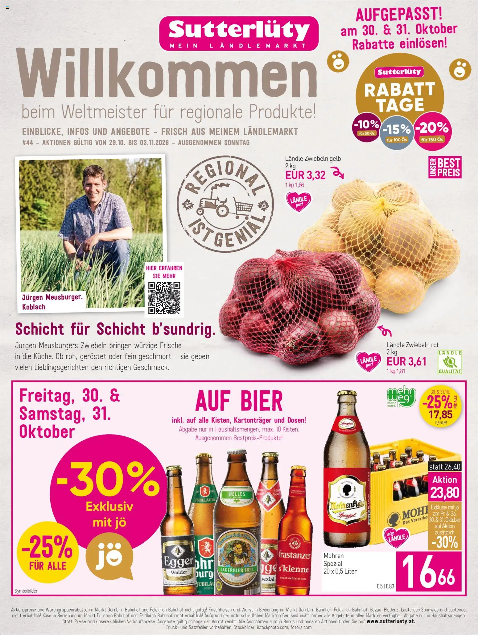 Vorschau der Angebote: Sutterlüty Sutterlüty Flugblatt gültig ab 29.10.2026 - Bier, Wurst, Käse, Zwiebeln, Geröstet