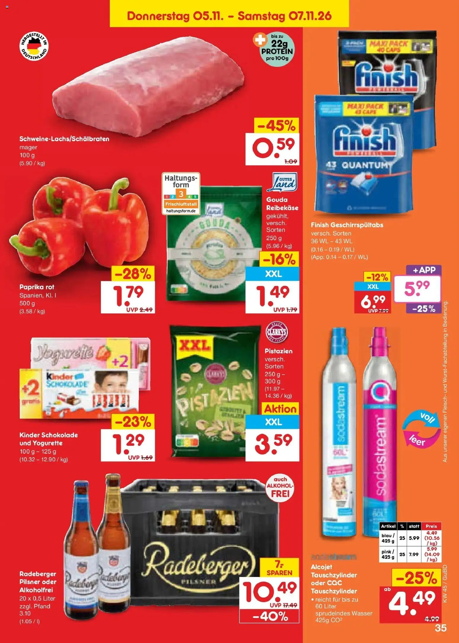 Vorschau von dem Prospekt des Geschäftes Netto Marken-Discount, gültig ab dem 02.11.2026 - Schokolade, Sodastream, Alkohol, Fleisch, Yogurette, Gouda, Finish, Kinder schokolade