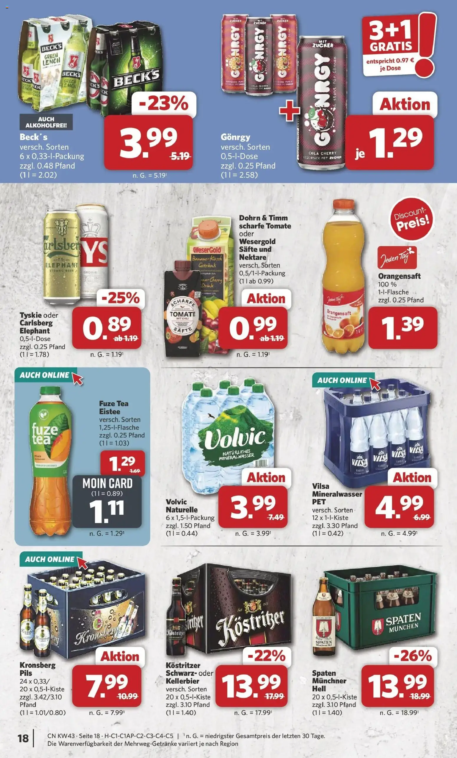 Vorschau von dem Prospekt des Geschäftes Combi, gültig ab dem 19.10.2026 - Mineralwasser, Zucker, Volvic, Orangensaft, Fuze tea, Tyskie, Pils, Kostritzer