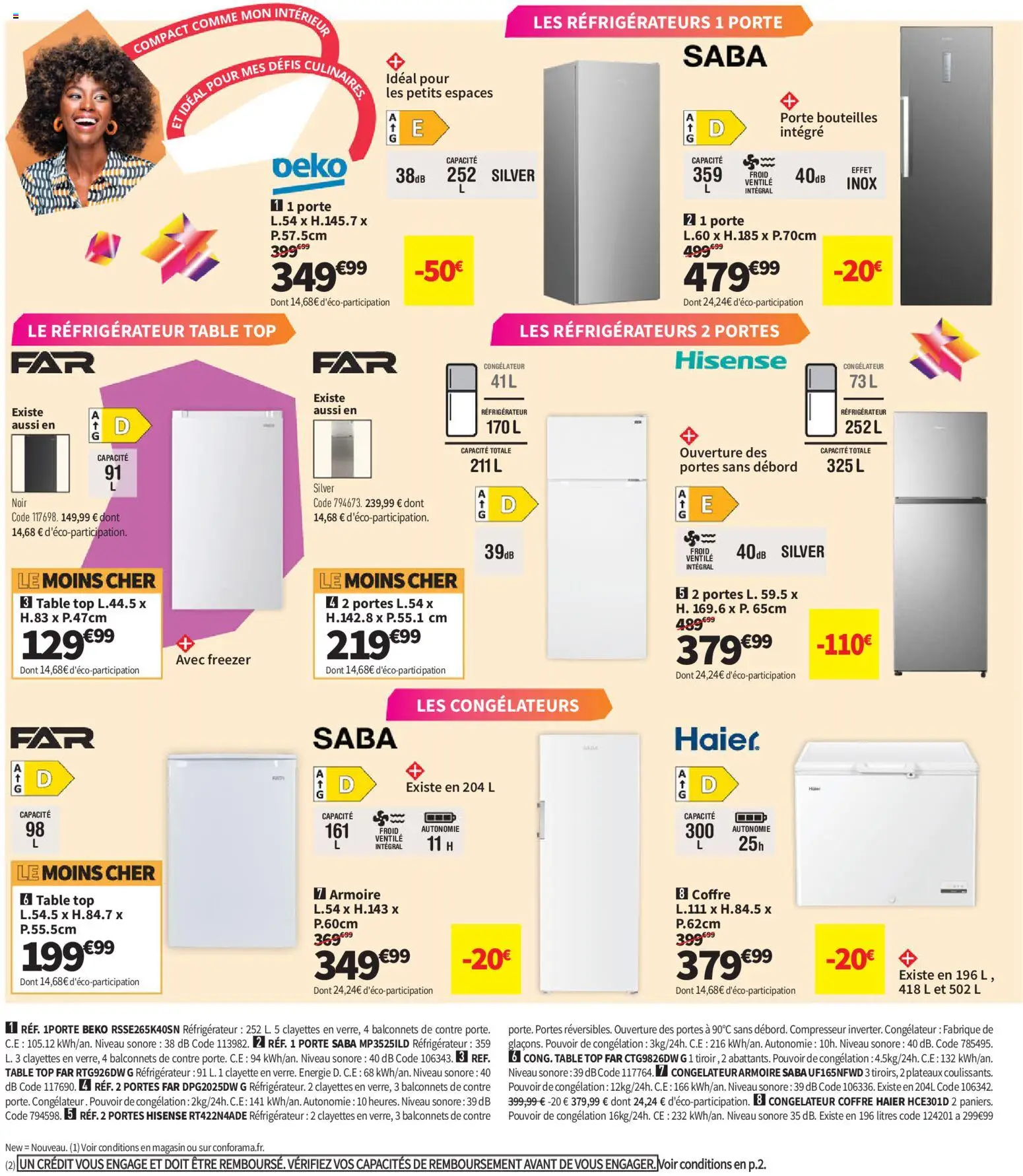 Prévisualisation de Conforama catalogue du magasin Conforama formulaire valide 25/08/2026 - Réfrigérateur, Congélateur, Armoire, Congélateur armoire, Table, Congélateur coffre, Compresseur, Portes