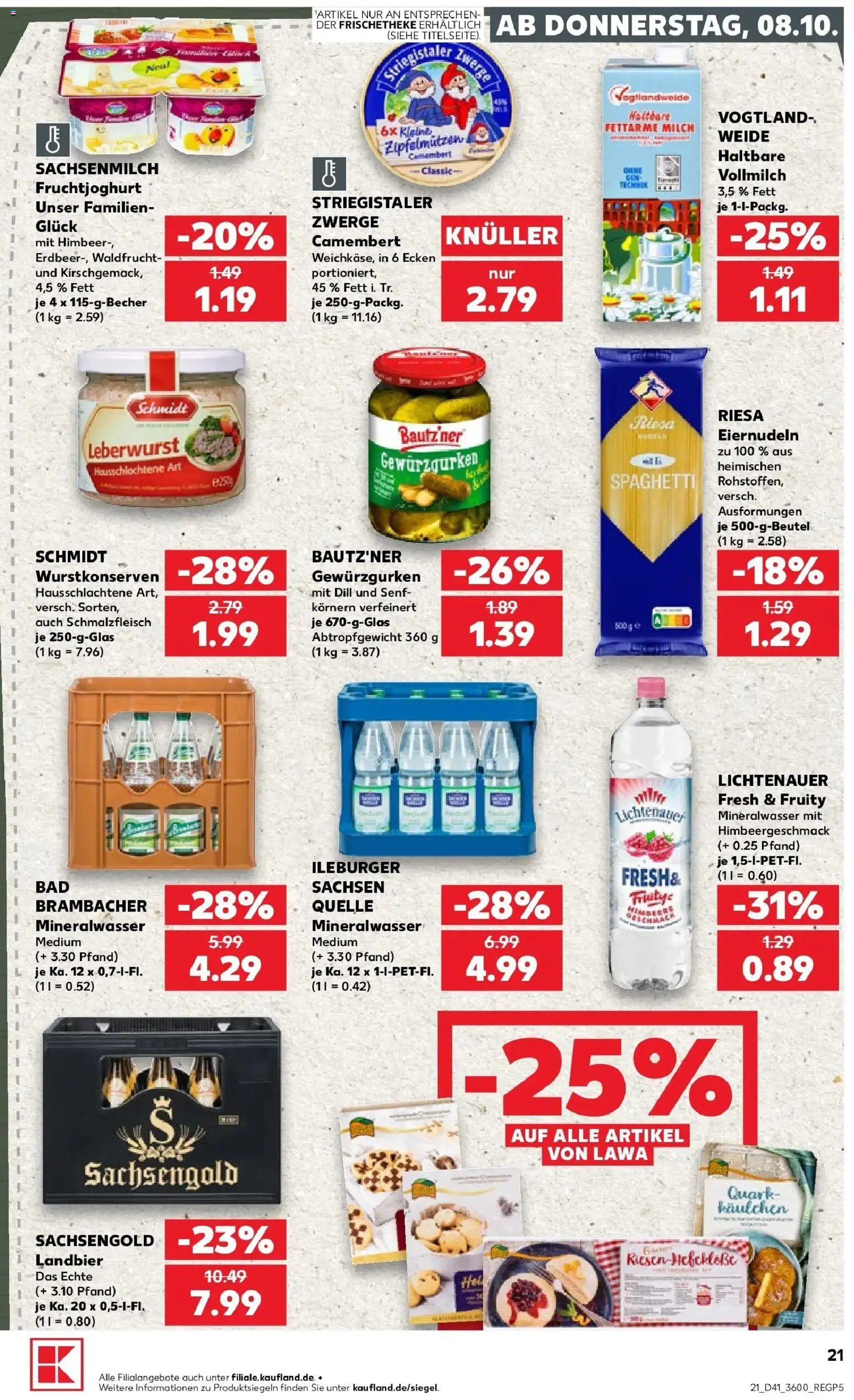 Vorschau von dem Prospekt des Geschäftes Kaufland, gültig ab dem 08.10.2026 - Spaghetti, Quark, Mineralwasser, Milch, Camembert, Dill, Fruchtjoghurt