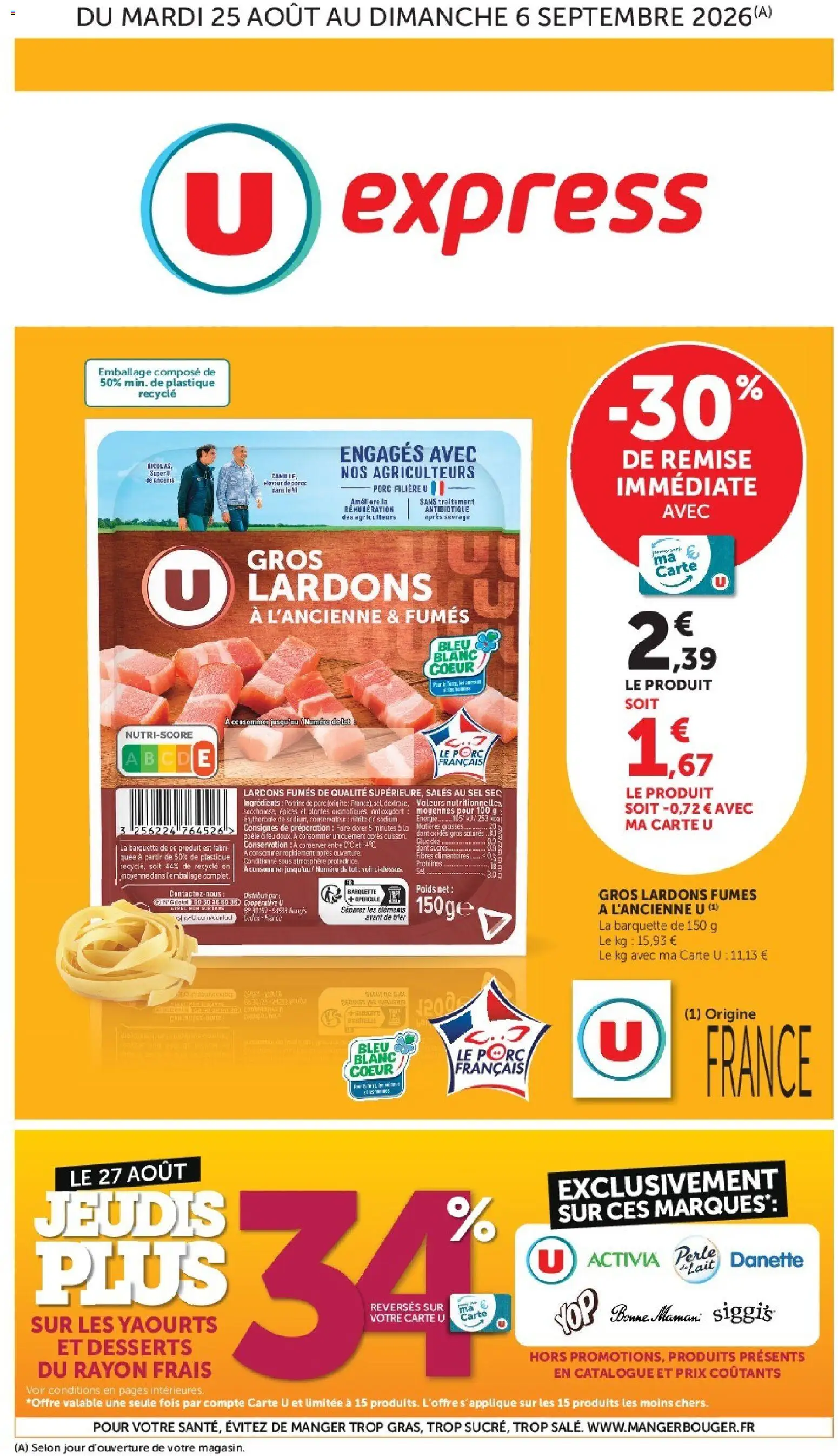 Prévisualisation de U Express catalogue du magasin U Express formulaire valide 25/08/2026 - Poêle, Sel, Poids, Lardons, Épices, Porc, Ingrédients, Yaourts