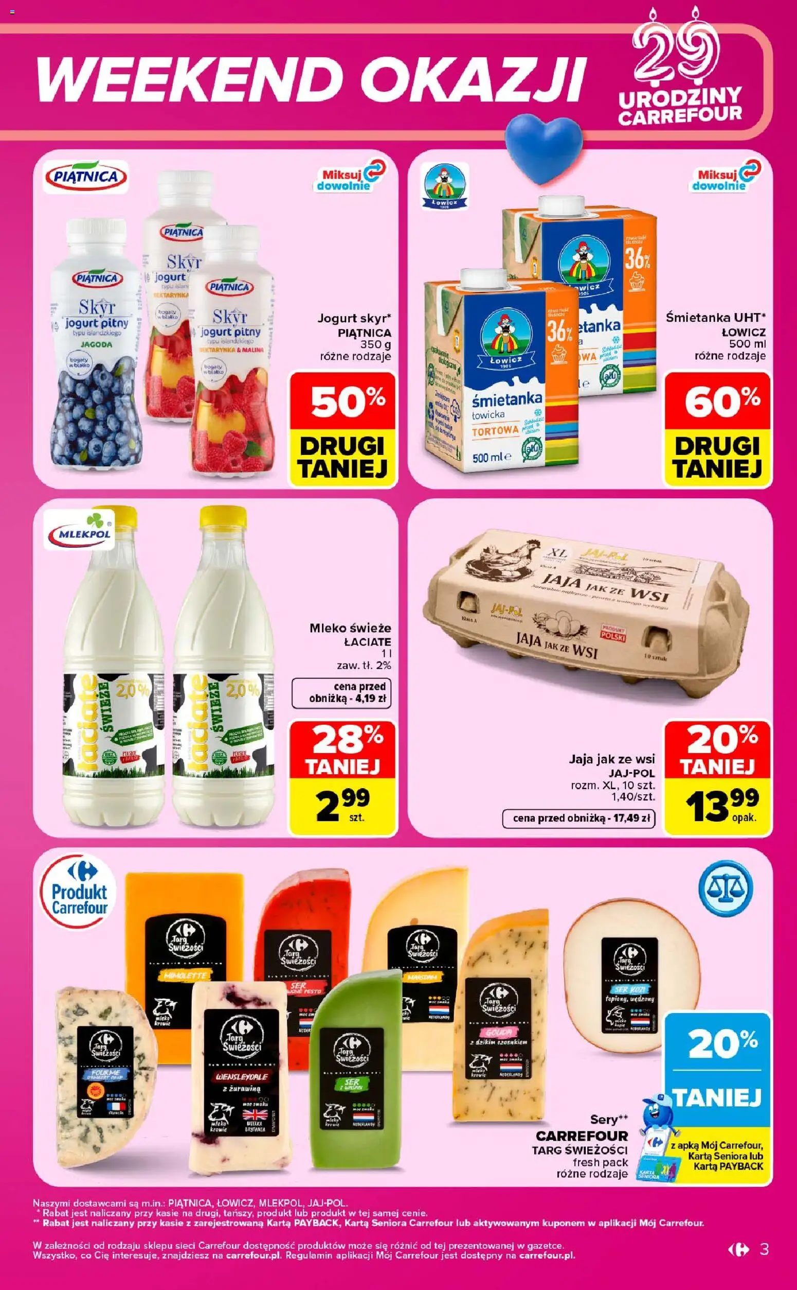 Pogląd gazetki "Carrefour gazetka - Weekend okazji" ze sklepu Carrefour ważnej od 15.10.2026 - Ser, Skyr, Żurawina, Malina, Karta, Jaja, Sery, Mleko świeże