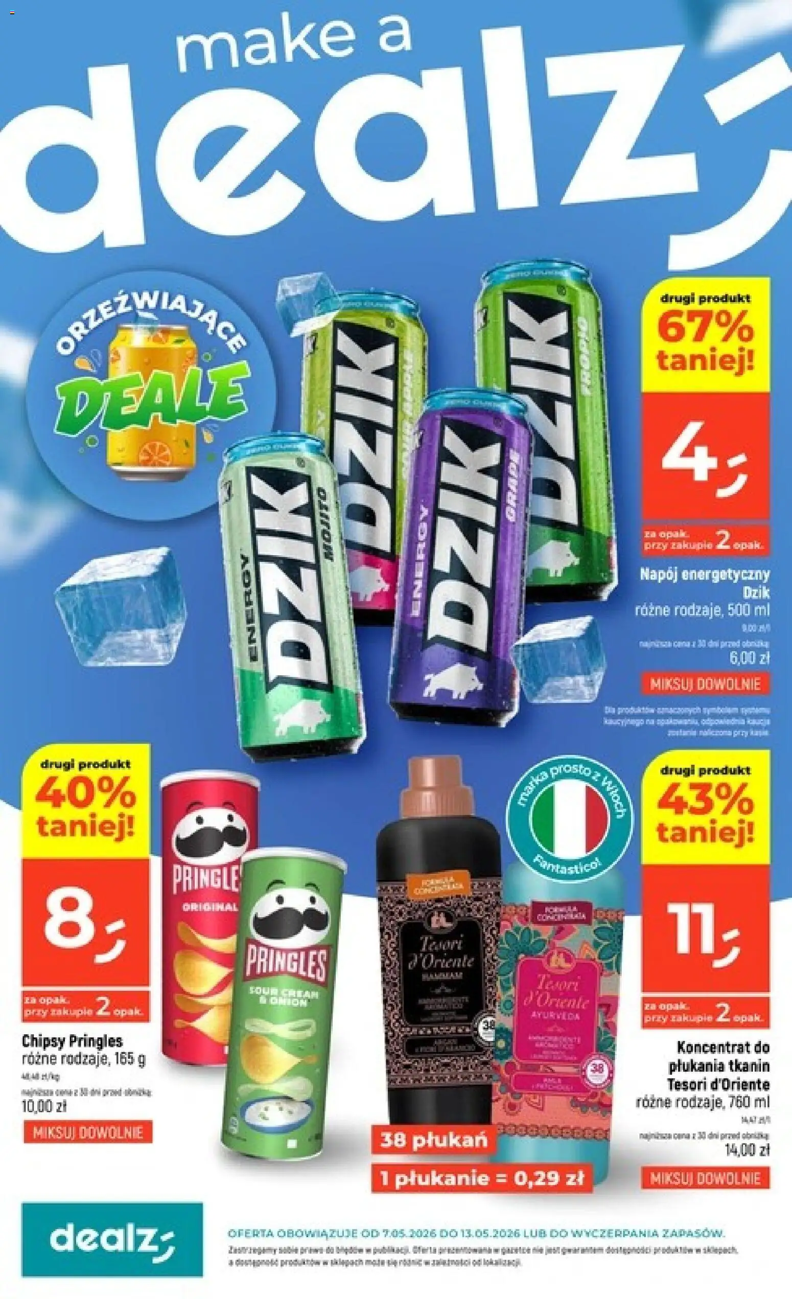 Pogląd gazetki "Dealz gazetka" ze sklepu Dealz ważnej od 07.05.2026 - Chipsy, Pringles, Chipsy pringles, Napój energetyczny, Tesori d'oriente