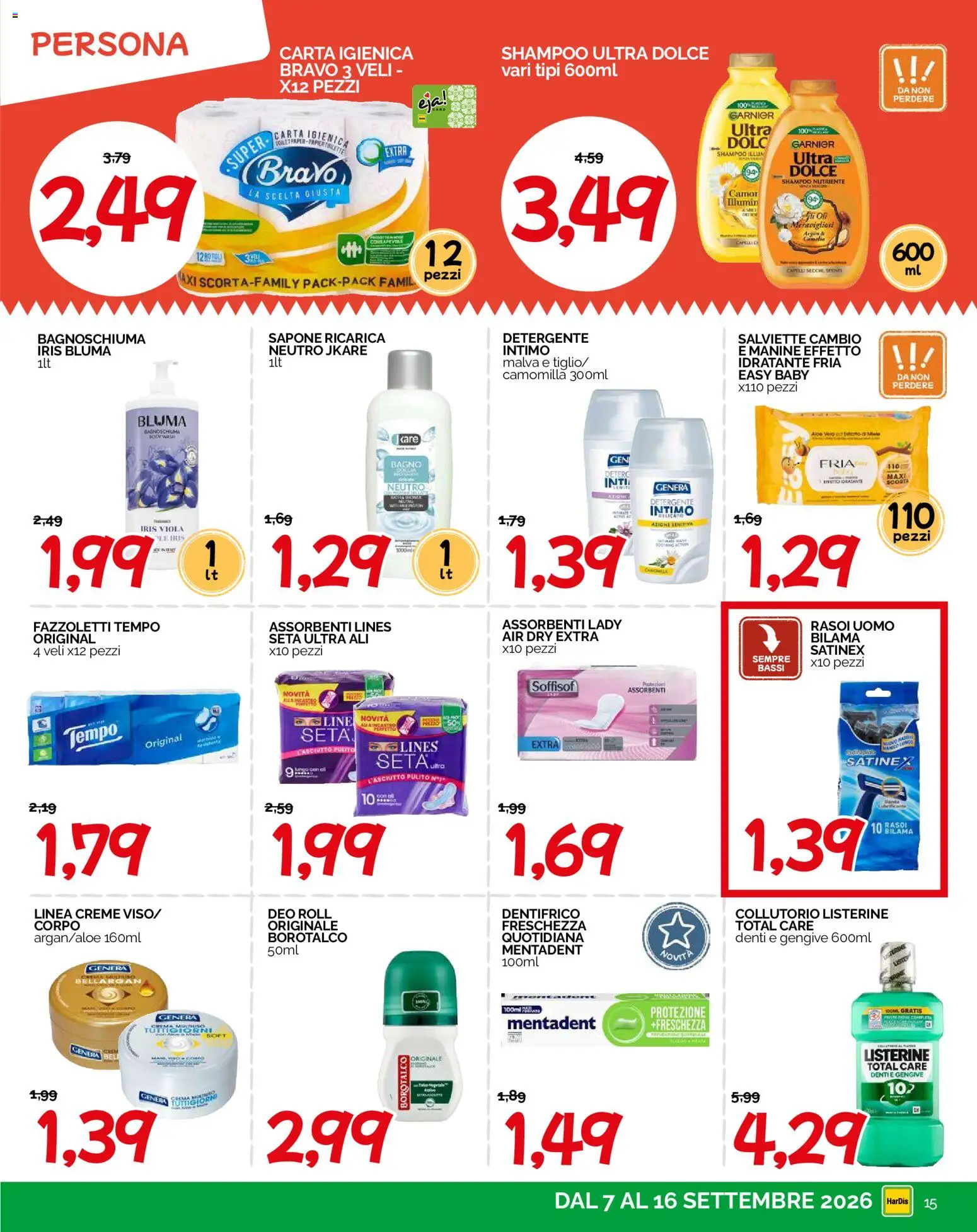 Anteprima dell'opuscolo HarDis volantino dal negozio HarDis valido da 07/09/2026 - Bagno, Shampoo, Carta igienica, Collutorio, Bagnoschiuma, Assorbenti, Fazzoletti, Detergente