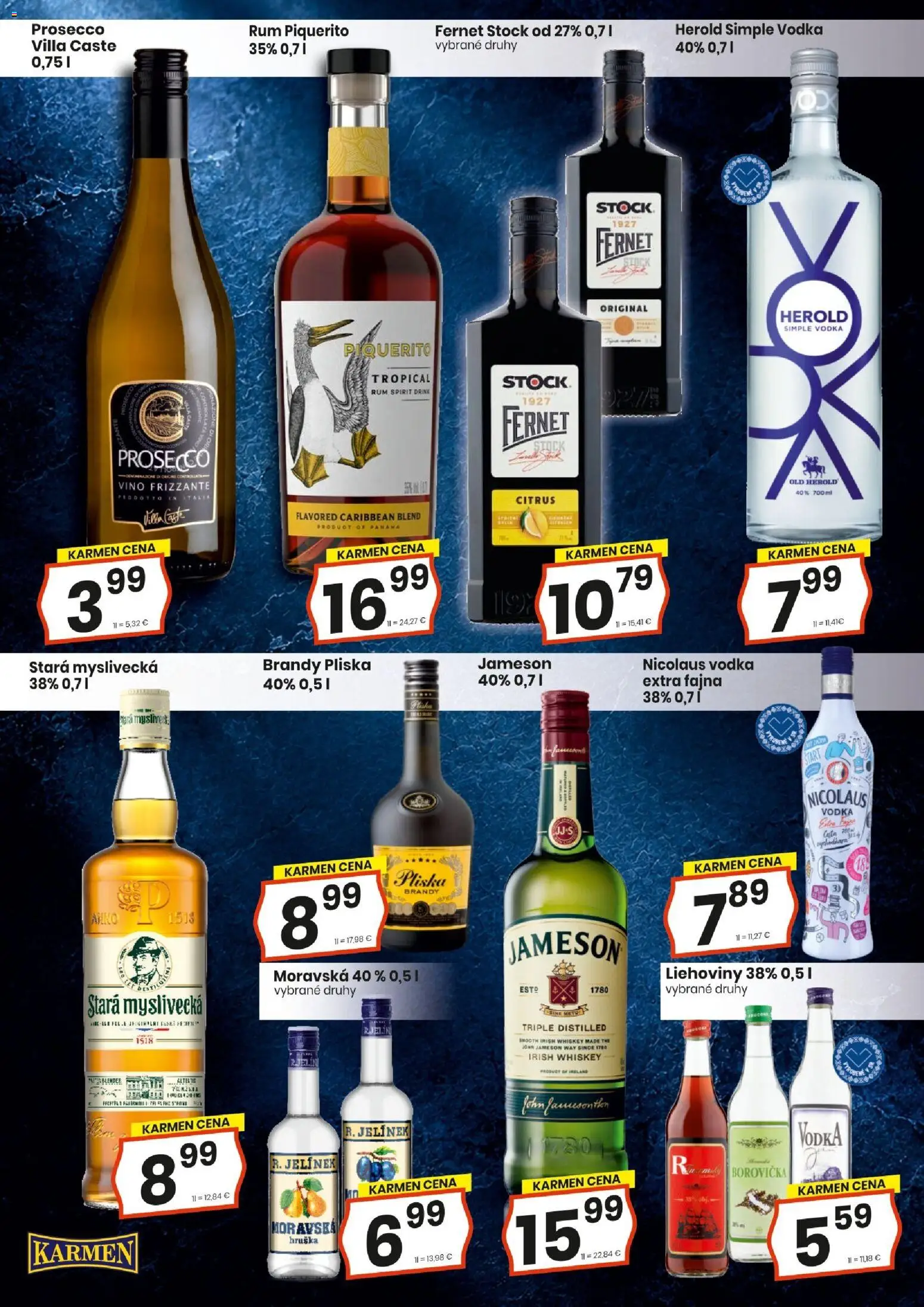 Náhľad KARMEN CBA letáku platného od 15.10.2026 - Víno, Prosecco, Vodka, Nicolaus vodka, Jameson, Brandy, Fernet, Fernet Stock