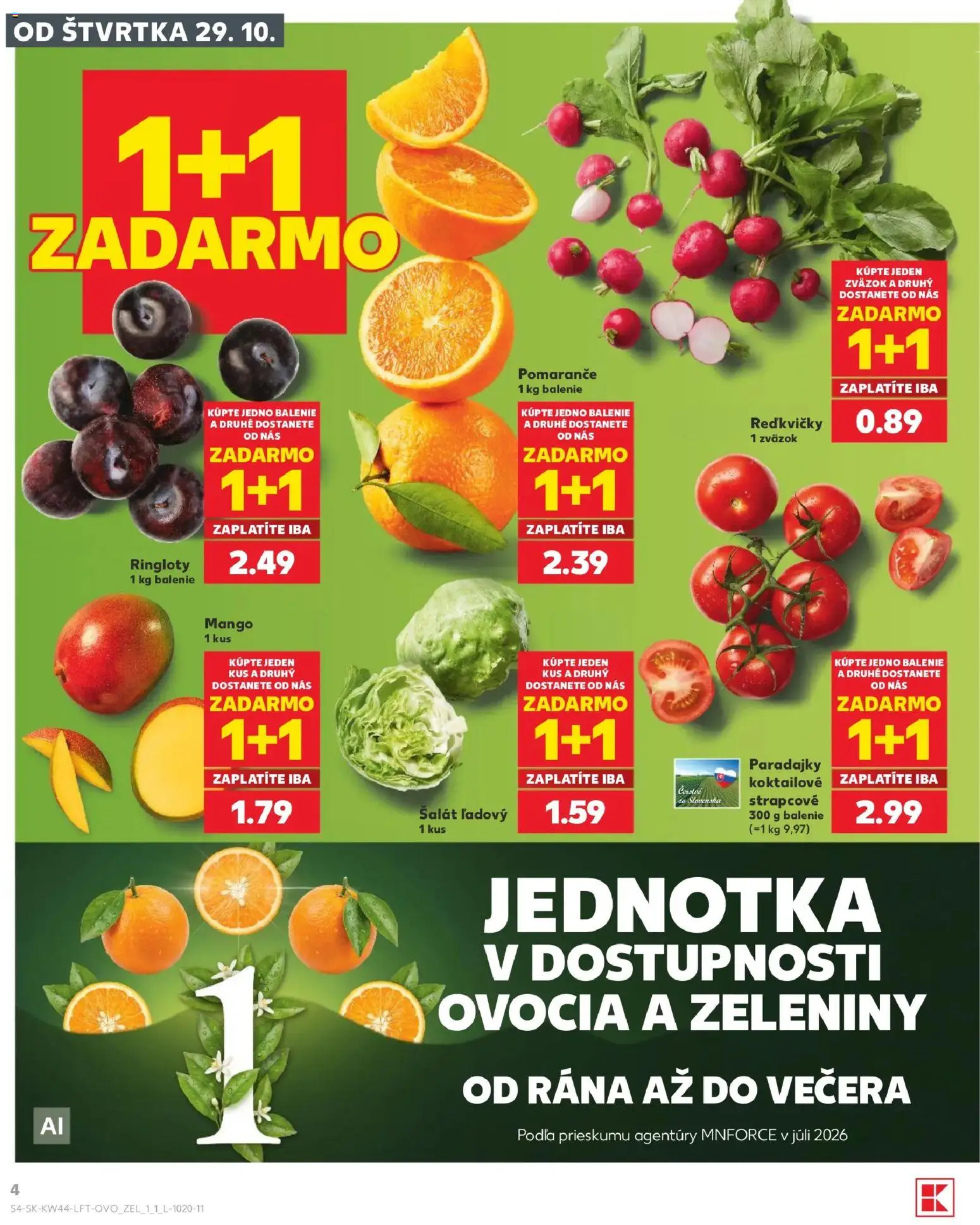 Náhľad Kaufland letáku platného od 29.10.2026 - Mango, Šalát, Paradajky, Pomaranče