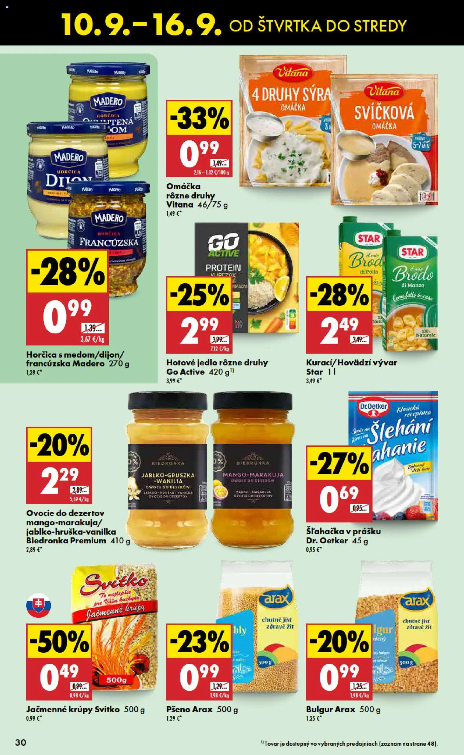 Náhľad Biedronka letáku platného od 10.09.2026 - Mango, Krúpy, Protein, Ovocie, Horčica, Šľahačka, Vanilka, Omáčka