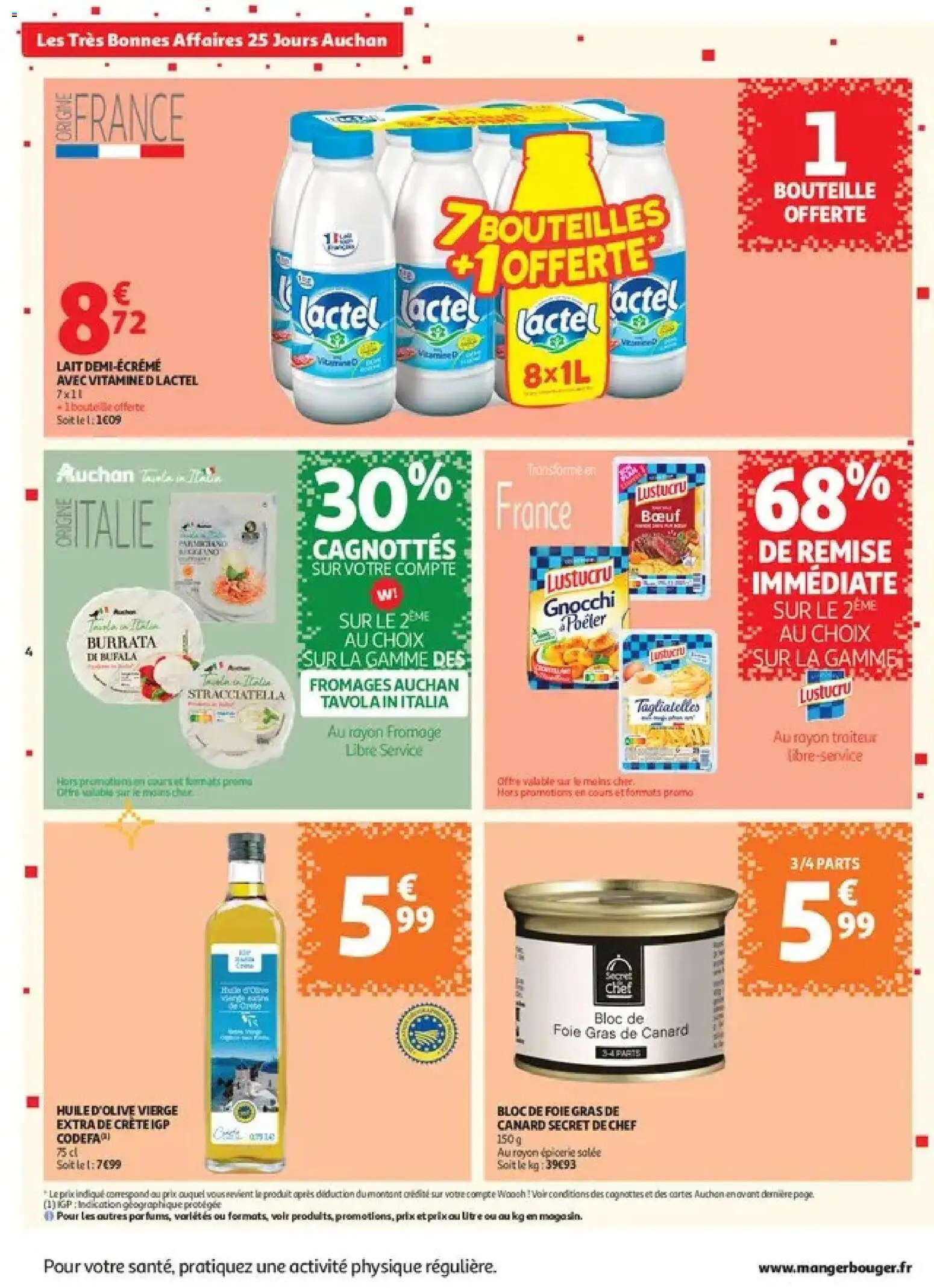 Prévisualisation de Auchan 25 jours 1 supers du magasin Auchan formulaire valide 27/10/2026 - Fromage, Burrata, Foie, Huile, Foie Gras de Canard, Bloc de foie gras de canard, Huile d'olive vierge, Huile D'olive