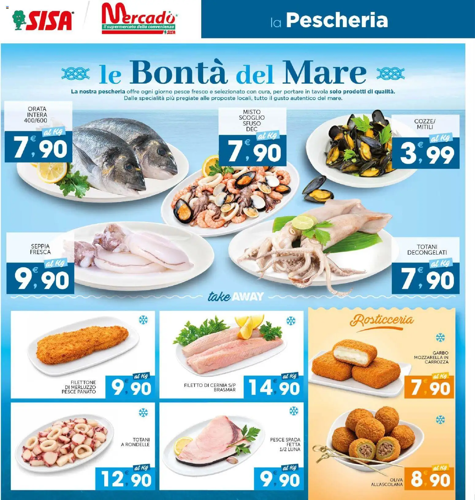 Anteprima dell'opuscolo SISA volantino Calabria dal negozio SISA valido da 29/10/2026 - Pesce, Pesce spada, Orata, Mozzarella, Merluzzo, Cozze, Filetto, Specialità