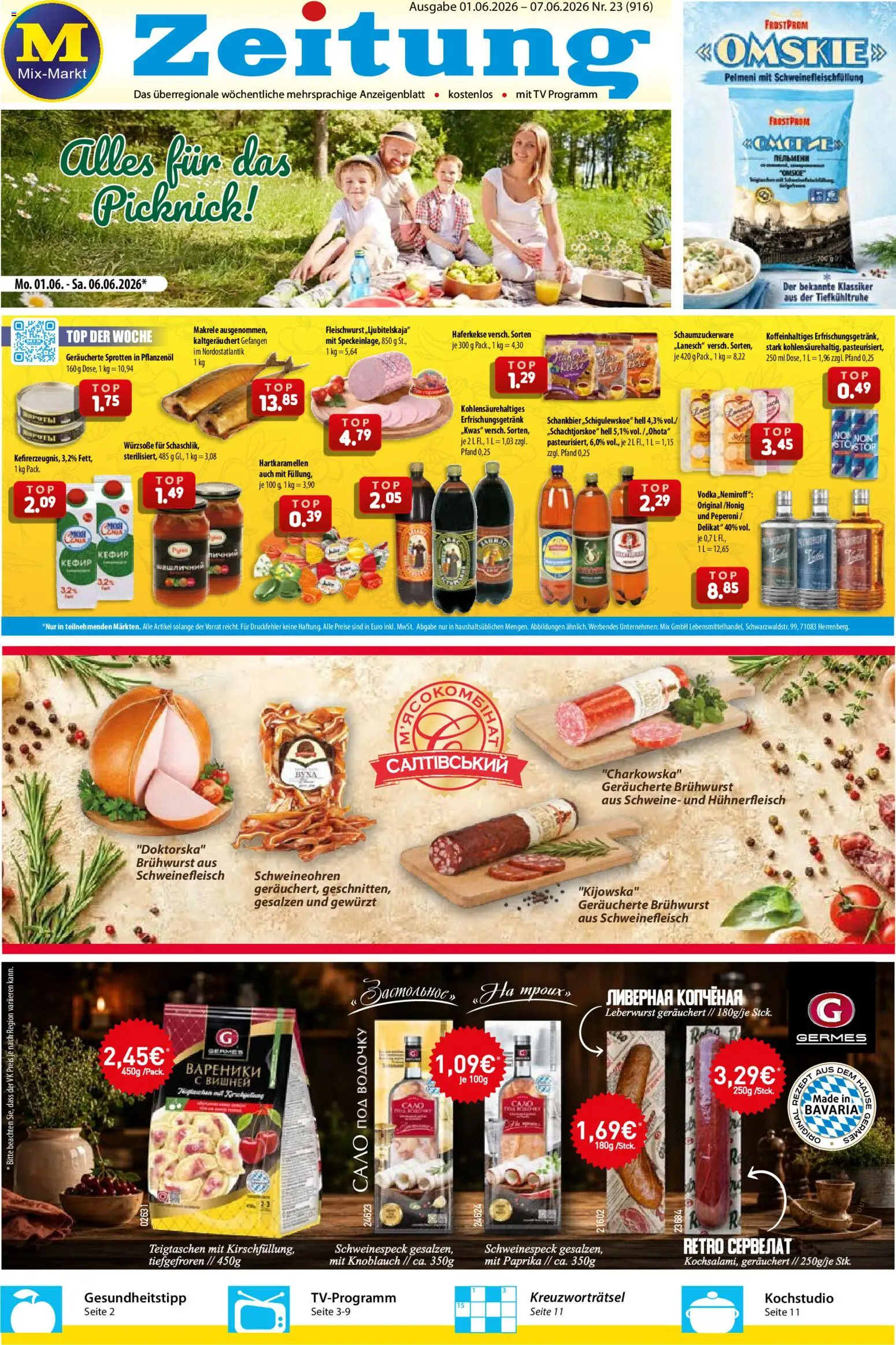Vorschau von dem Prospekt des Geschäftes Mix Markt, gültig ab dem 01.06.2026 - TV, Top, Paprika, Knoblauch, Vodka, Makrele, Hühnerfleisch, Schweinefleisch