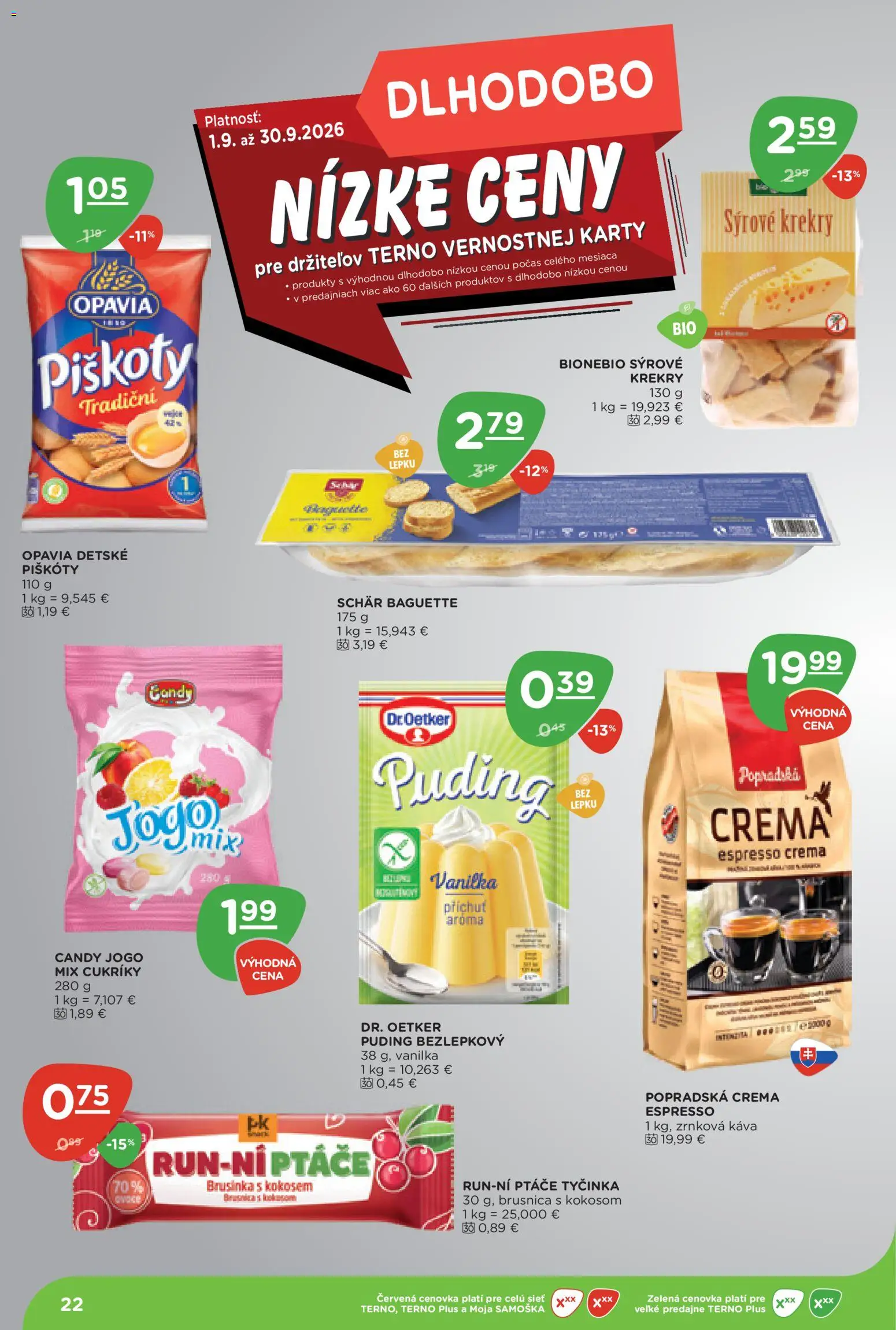 Náhľad Terno letáku platného od 10.09.2026 - Káva, Puding, Zrnková káva, Vanilka, Krekry, Cukríky, Piškóty, Detské piškóty