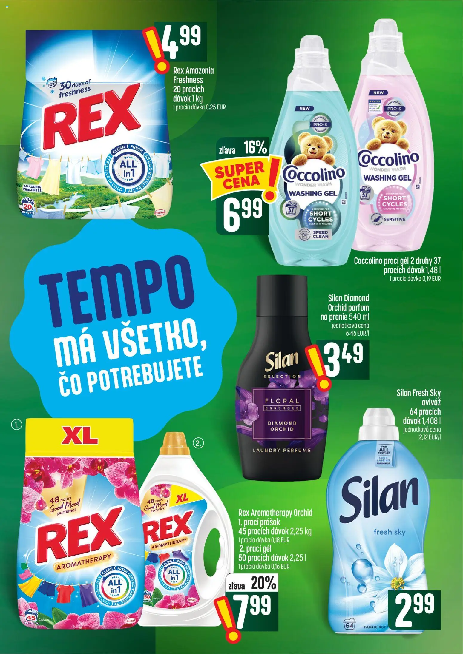 Náhľad COOP Jednota letáku platného od 08.10.2026 - Coccolino, Silan, Aviváž, Prací prášok, Prací gél