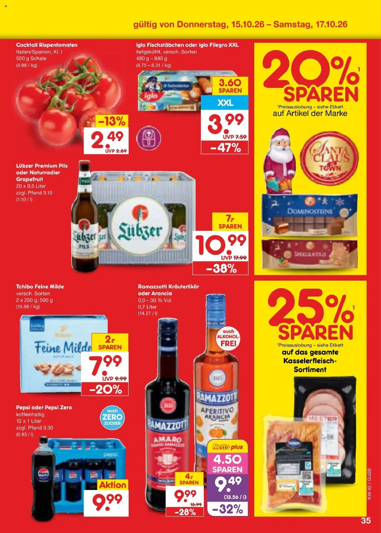 Vorschau von dem Prospekt des Geschäftes Netto Marken-Discount, gültig ab dem 12.10.2026 - Alkohol, Grapefruit, Ramazzotti, Pepsi, Iglo, Pils, Lubzer, Fischstabchen