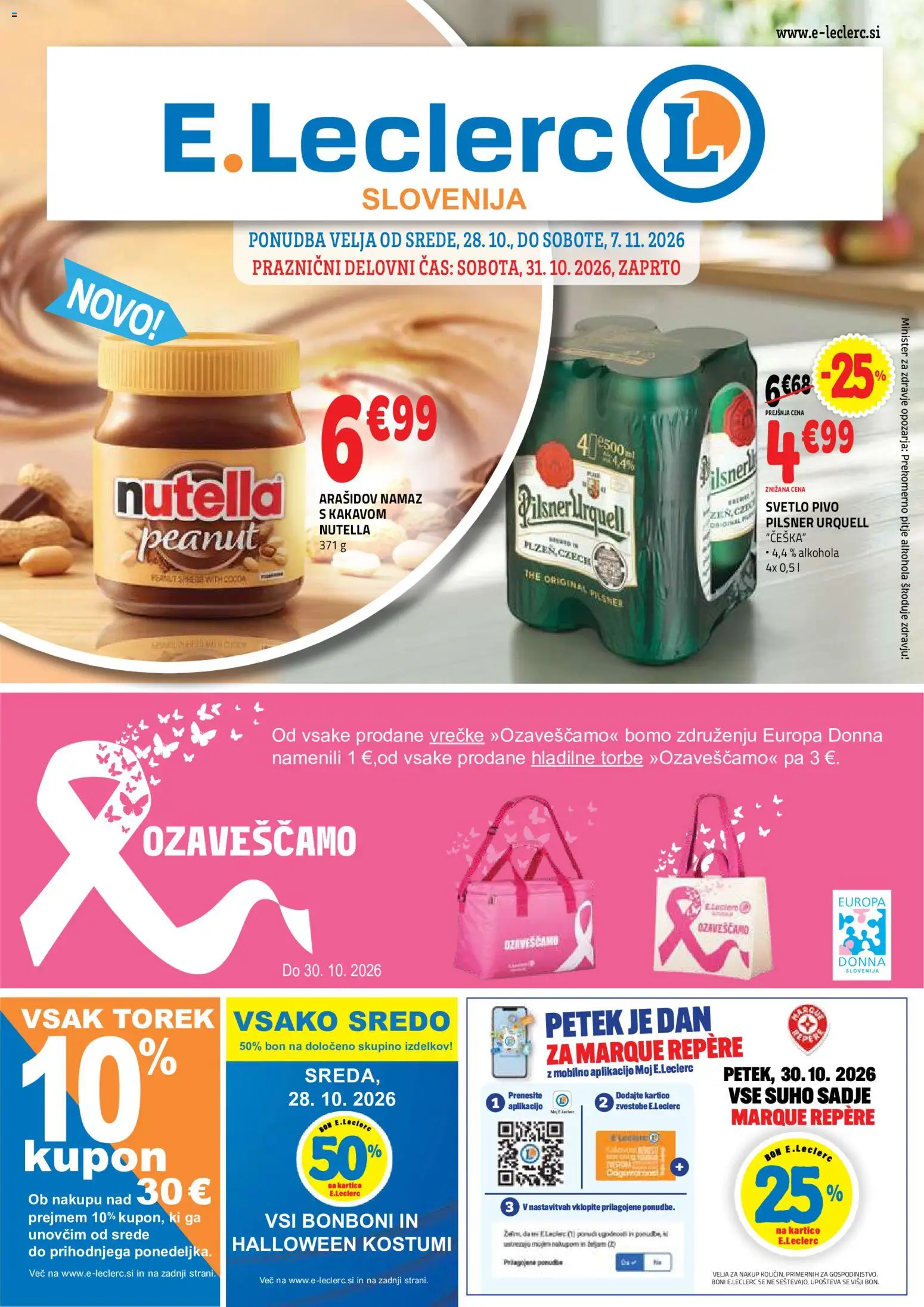 Predogled kataloga iz trgovine E.leclerc veljaven od 28.10.2026 - Pivo, Nutella, Sadje, Bonboni, Suho sadje, Namaz