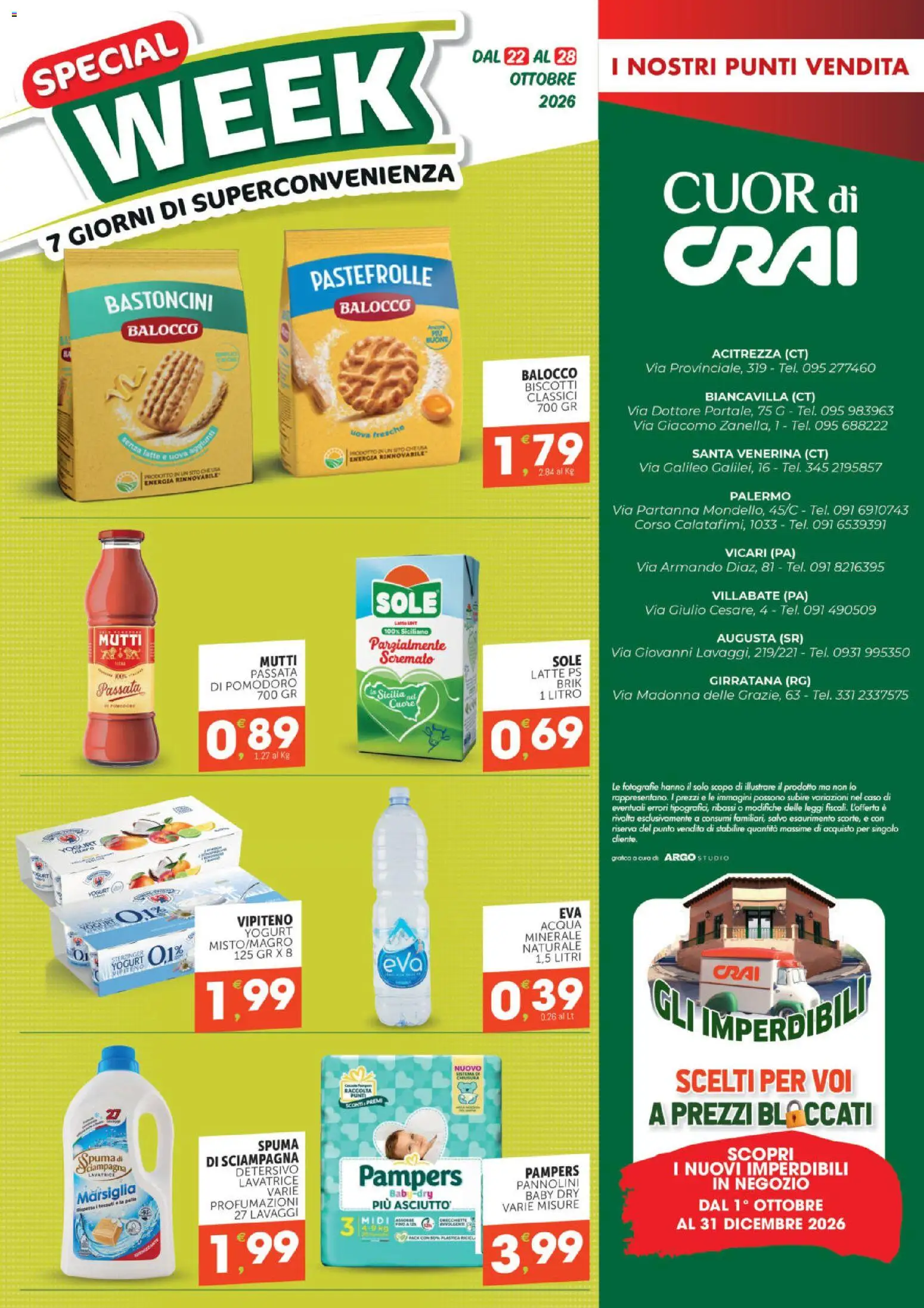 Anteprima dell'opuscolo CRAI volantino Cuor di Crai Biancavilla dal negozio CRAI valido da 15/10/2026 - Acqua, Lavatrice, Latte, Pomodoro, Yogurt, Pampers, Mutti, Pannolini