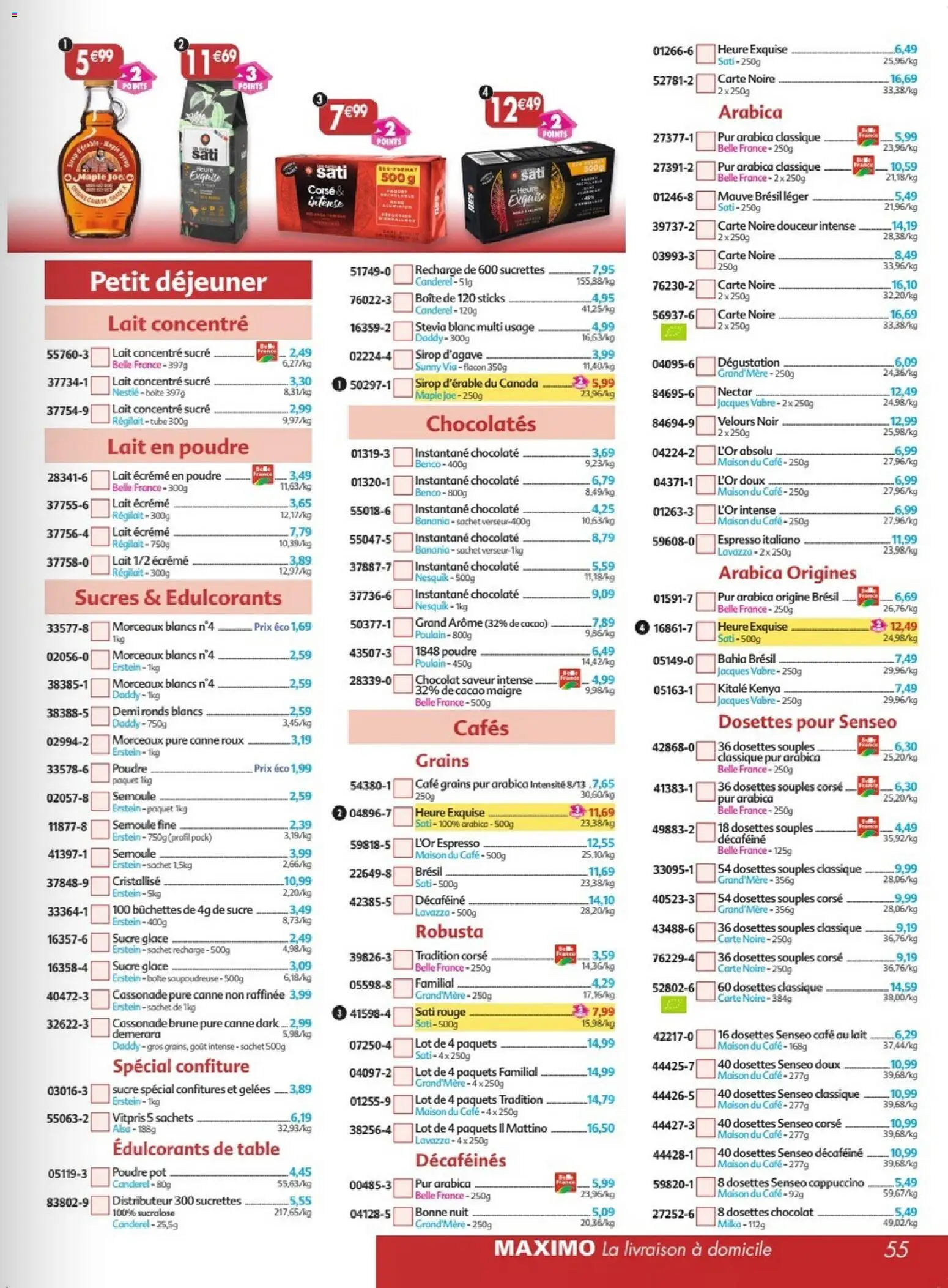 Prévisualisation de Maximo catalogue epicerie du magasin Maximo formulaire valide 26/10/2026 - Café, Glace, Chocolat, Table, Sirop, Carte Noire, Sirop d'agave, L'or espresso