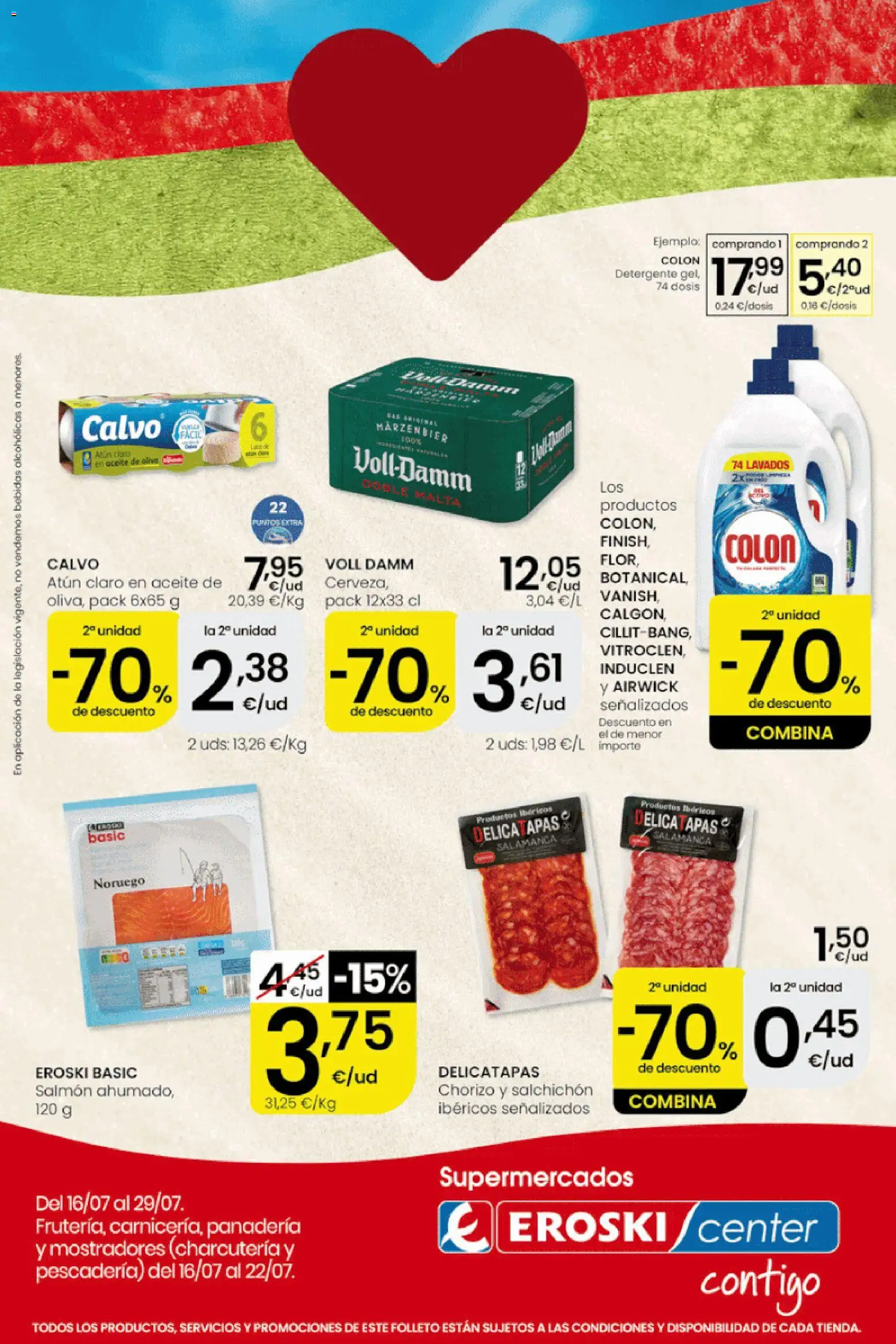 Vista previa del folleto de la tienda Eroski válido desde el 16/07/2026 - Panadería, Aceite de oliva, Aceite, Atún, Bebidas, Detergente, Salmón, Atún claro
