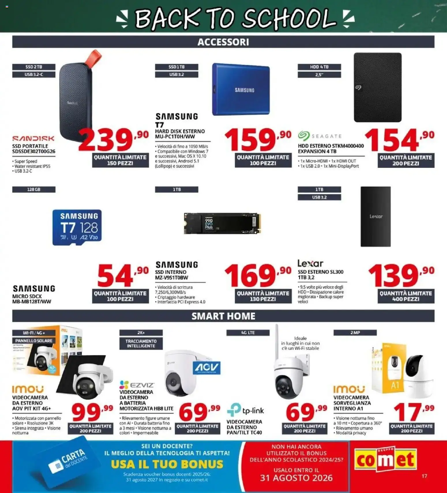 Anteprima dell'opuscolo Comet volantino Back to school dal negozio Comet valido da 20/08/2026 - Samsung, Batteria, USB, Videocamera