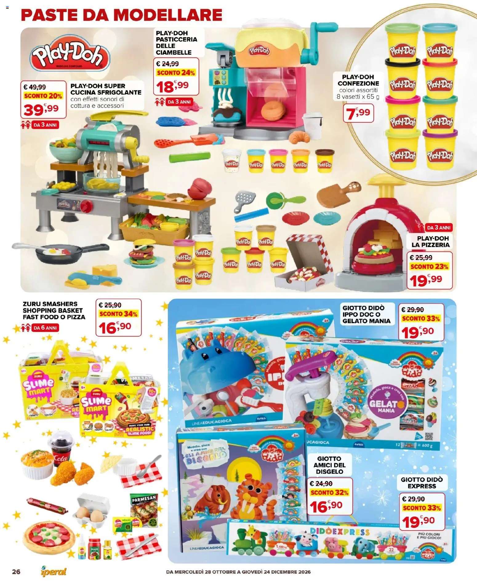 Anteprima dell'opuscolo Iperal volantino Giocattoli dal negozio Iperal valido da 28/10/2026 - Pizza, Gelato, Gioco, Ciambelle
