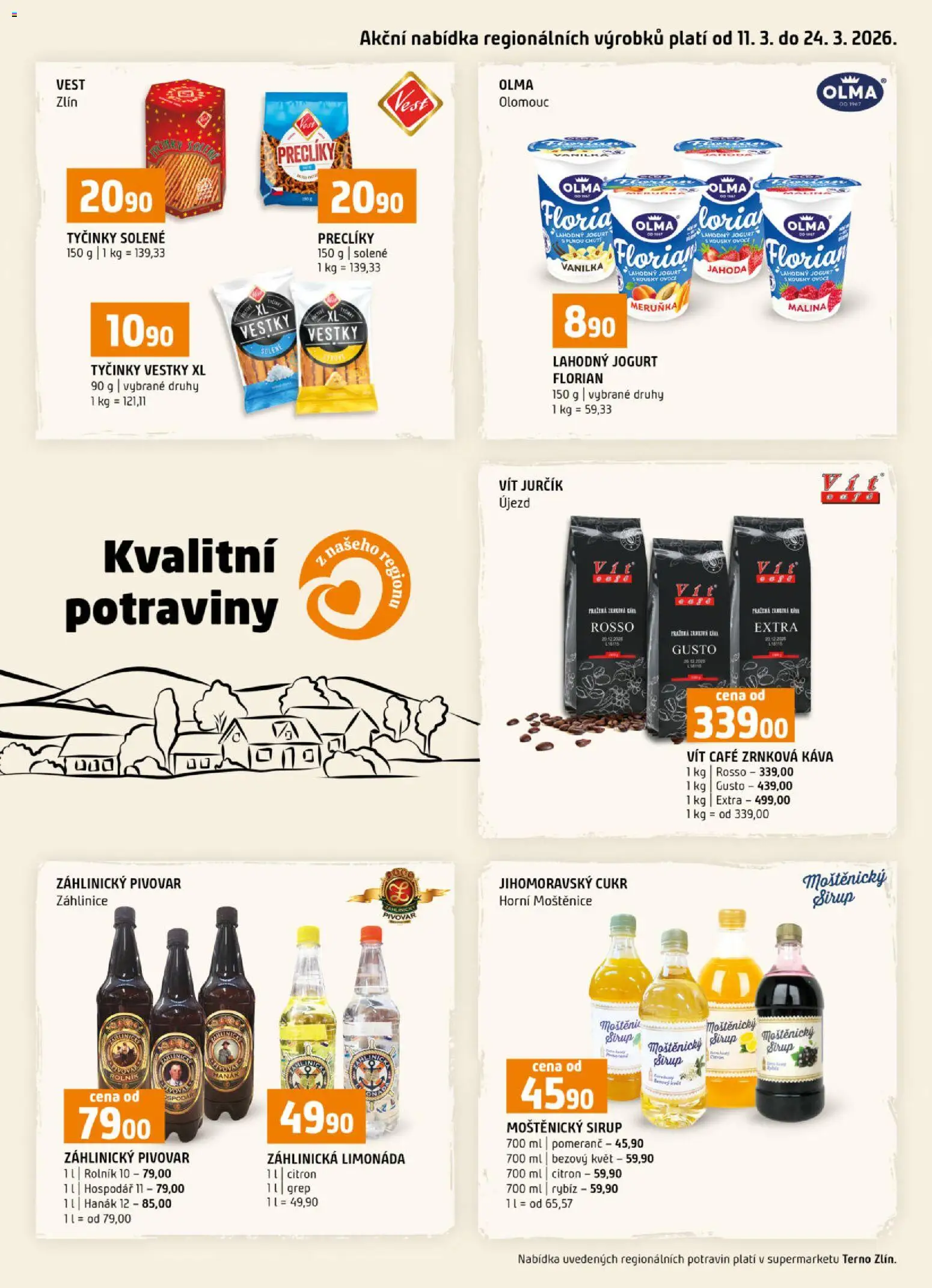 Náhled nabídky: Terno Terno leták - Kvalitní potraviny z našeho regionu platný od 11.03.2026 - Potraviny, Káva, Ovoce, Cukr, Jogurt, Zrnková káva, Grep, Sirup