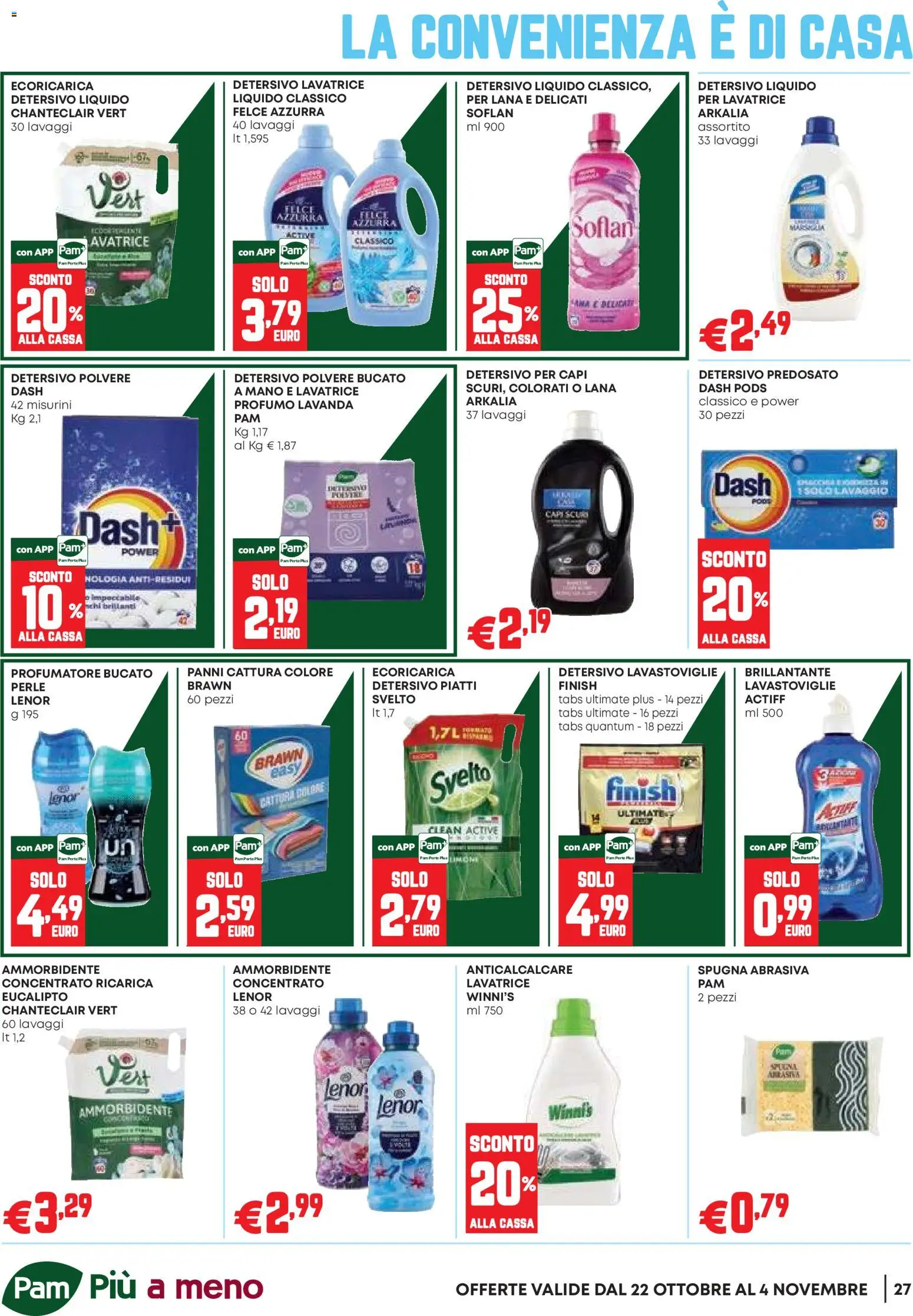 Anteprima dell'opuscolo PAM volantino Occasioni Extra dal negozio PAM valido da 22/10/2026 - Lavatrice, Lavastoviglie, Piatti, Lavanda, Profumo, Ammorbidente, Spugna, Panni