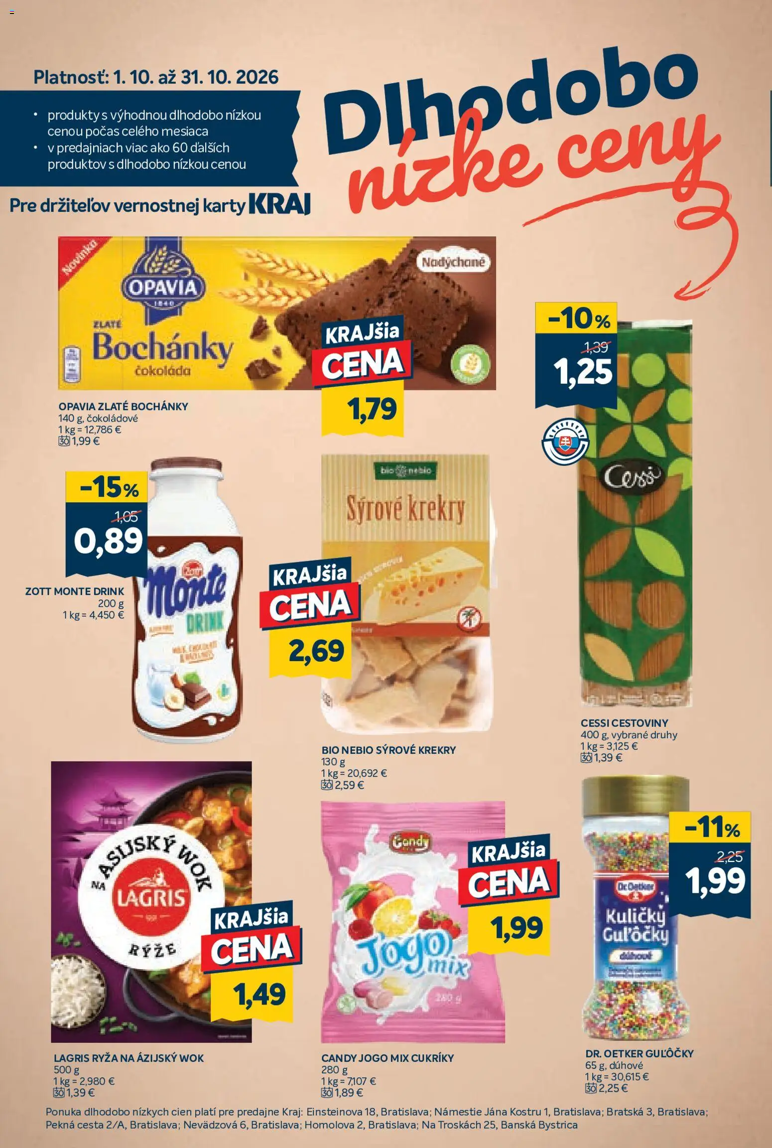 Náhľad Kraj letáku platného od 08.10.2026 - Cestoviny, Čokoláda, Ryža, Krekry, Cukríky