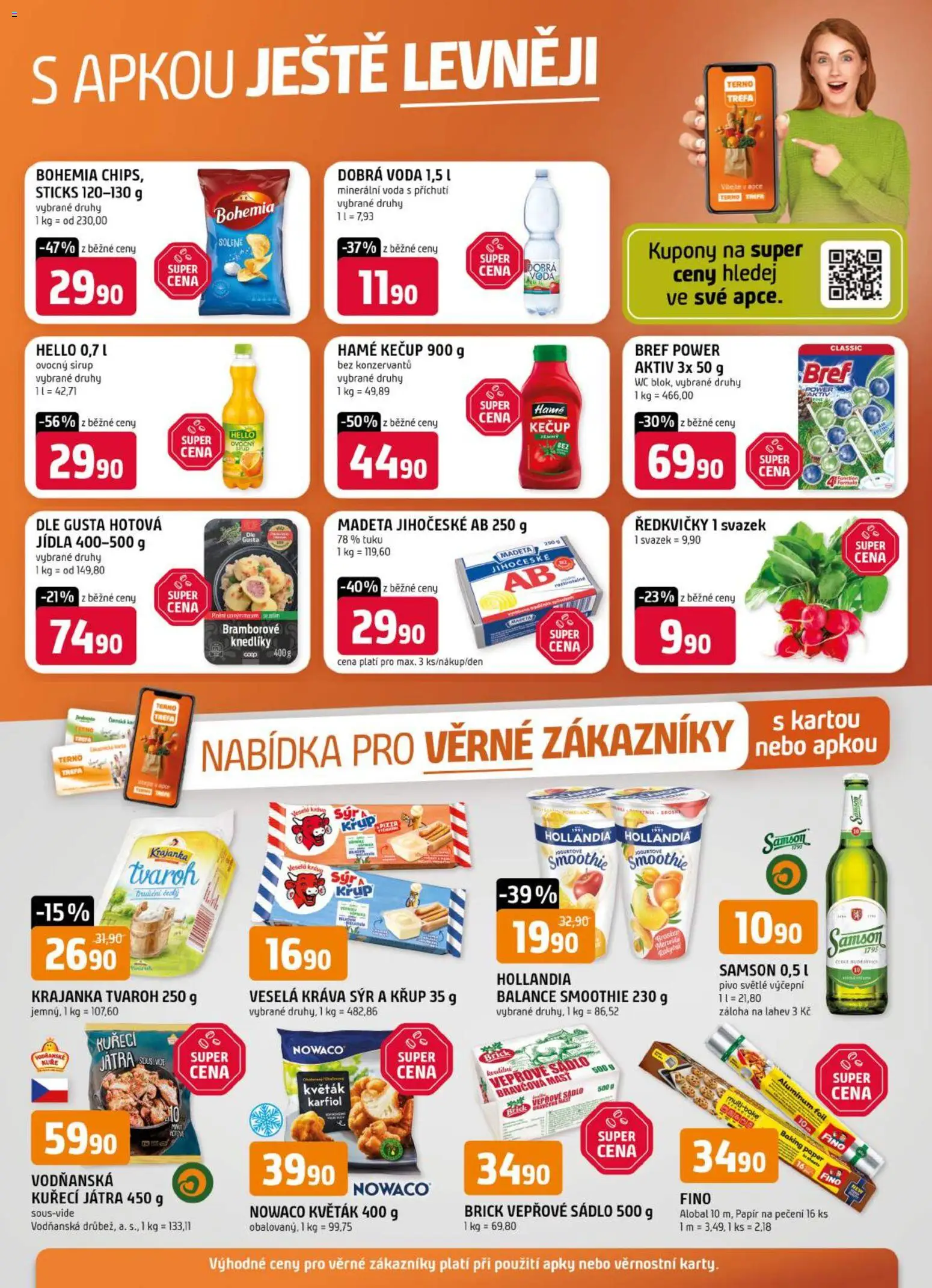 Náhled nabídky: Trefa Trefa leták - Nabídka pro věrné zákazníky platný od 28.10.2026 - Pivo, Wc, Játra, Květák, Ředkvičky, Sirup, Kuřecí Játra, Ovocný sirup