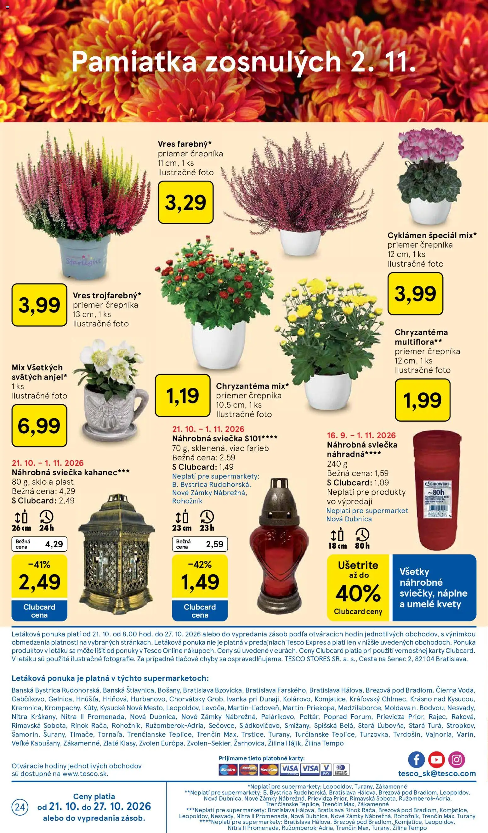 Náhľad Tesco letáku platného od 21.10.2026 - Kvety, Hodiny