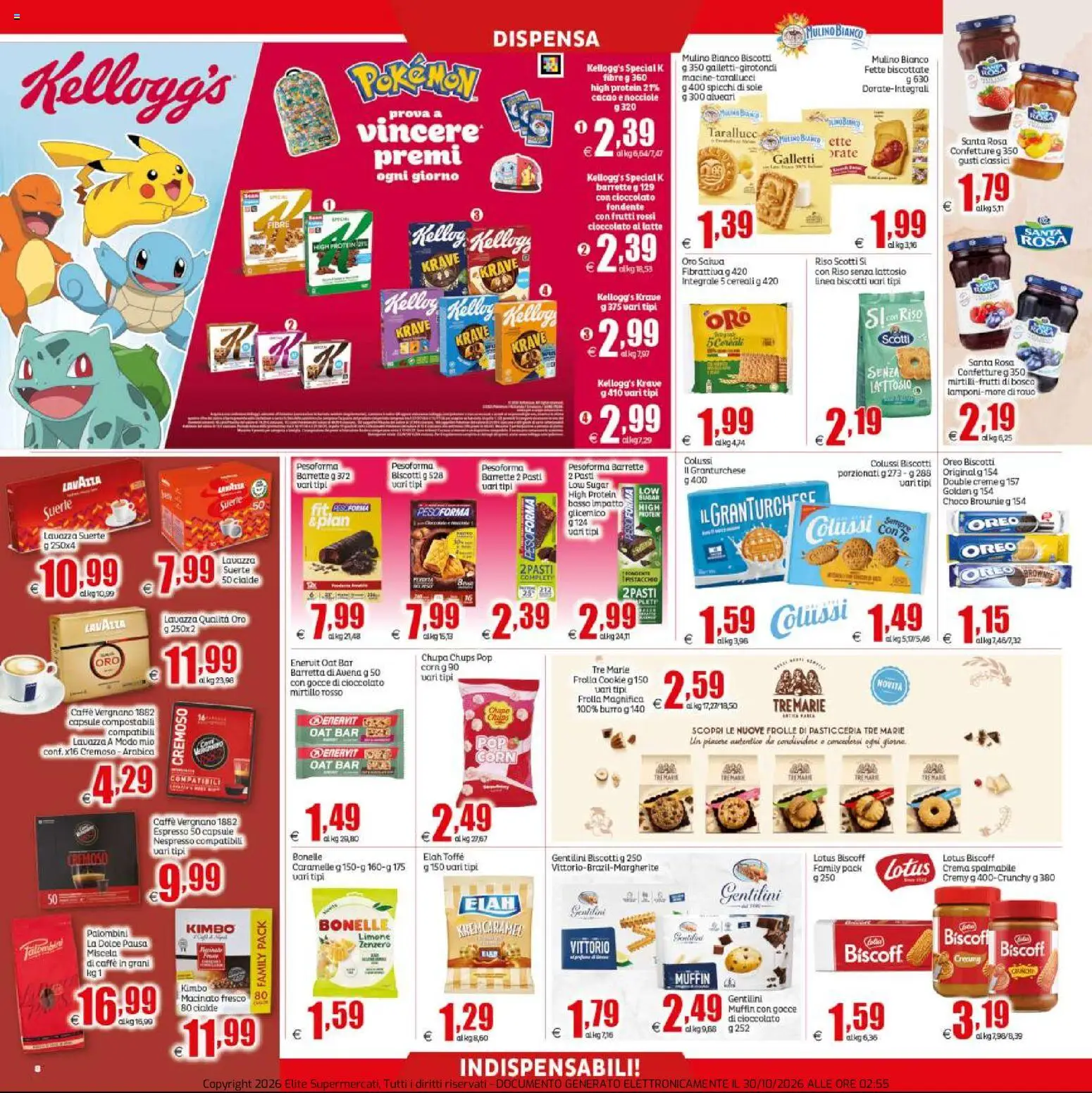 Anteprima dell'opuscolo Elite Supermercati volantino Prezzi Tondi dal negozio Elite Supermercati valido da 30/10/2026 - Cioccolato, Zenzero, Cereali, Caramelle, Burro, Cialde, Caffè in grani, Barretta