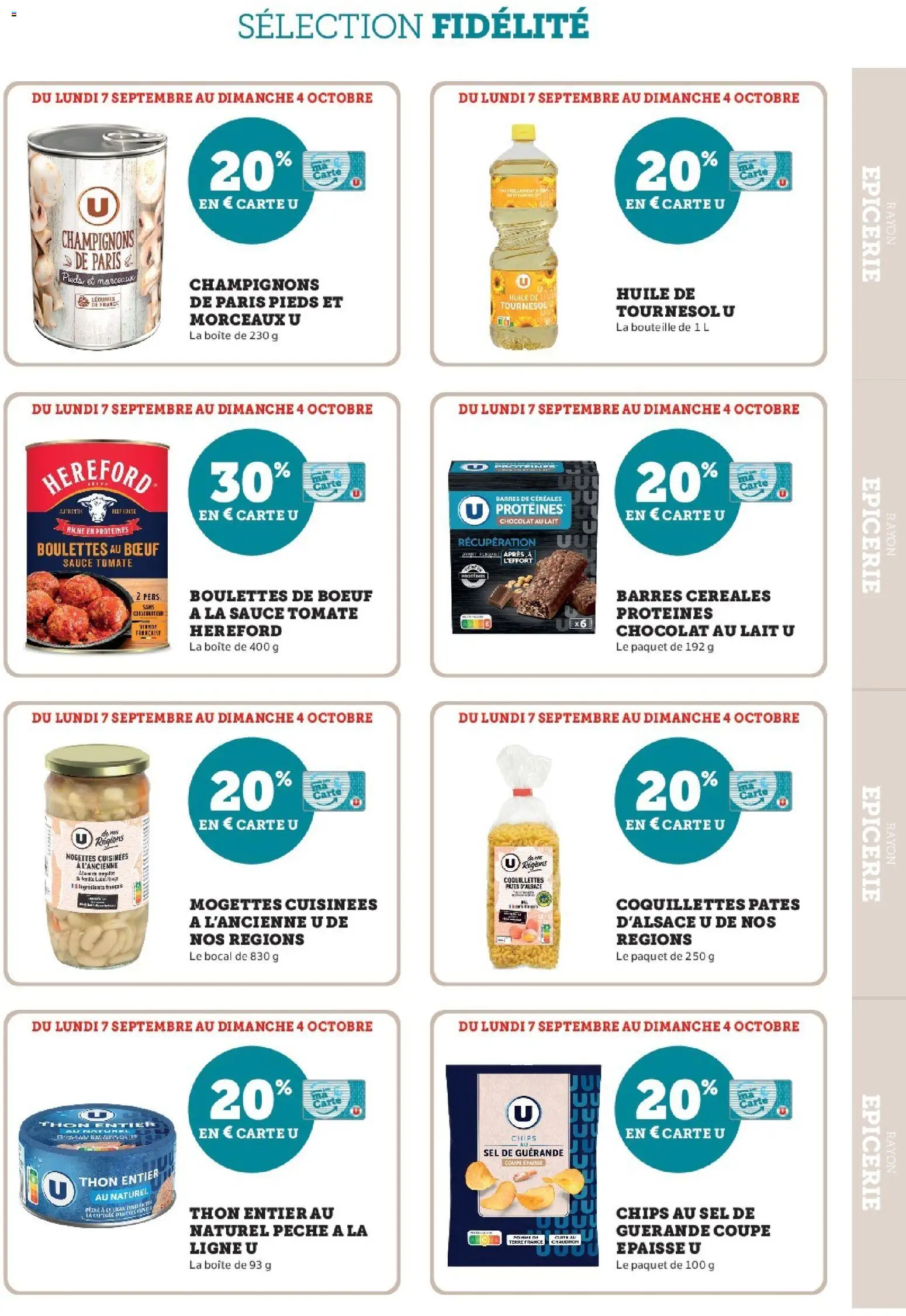 Prévisualisation de Super U - Ma sélection Carte U Septembre du magasin Super U formulaire valide 07/09/2026 - Lait, Pâtes, Thon, Huile, Coquillettes, Bouteille, Boulettes de bœuf, Chocolat au lait