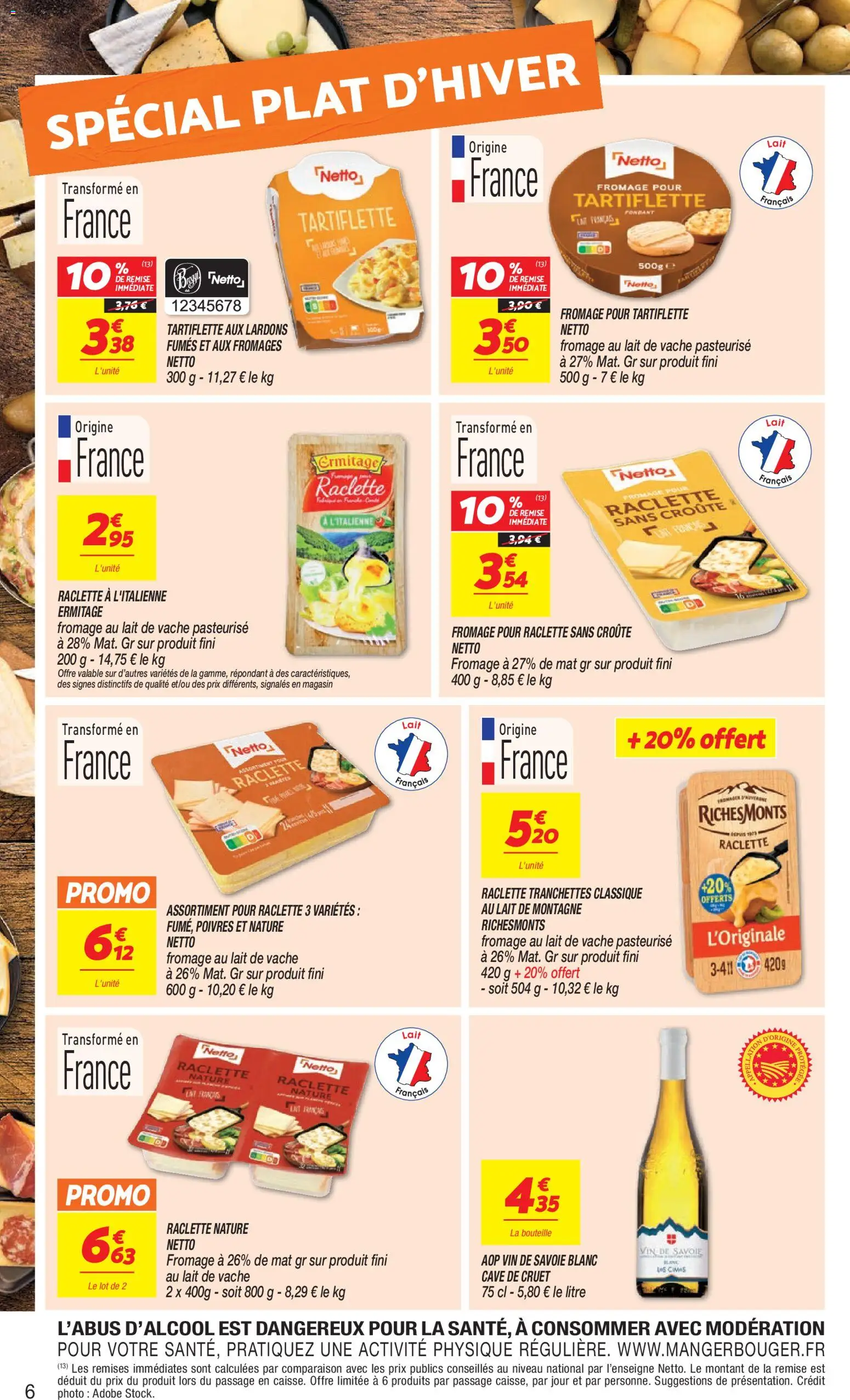 Prévisualisation de Netto - Temps fort Novembre du magasin Netto formulaire valide 03/11/2026 - Tartiflette, Raclette, Fromage, Vin, Lait, Lardons, Bouteille, Fromage pour tartiflette