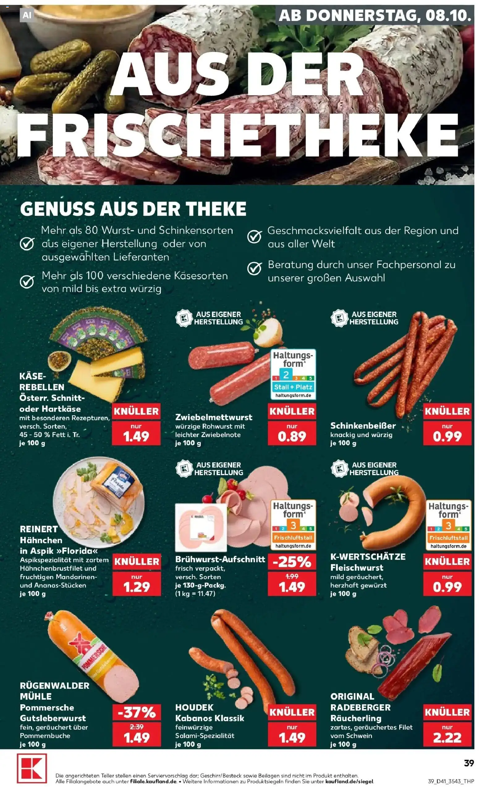 Vorschau von dem Prospekt des Geschäftes Kaufland, gültig ab dem 08.10.2026 - Käse, Wurst, Mühle, Theke, Mandarinen, Beilagen, Hahnchen