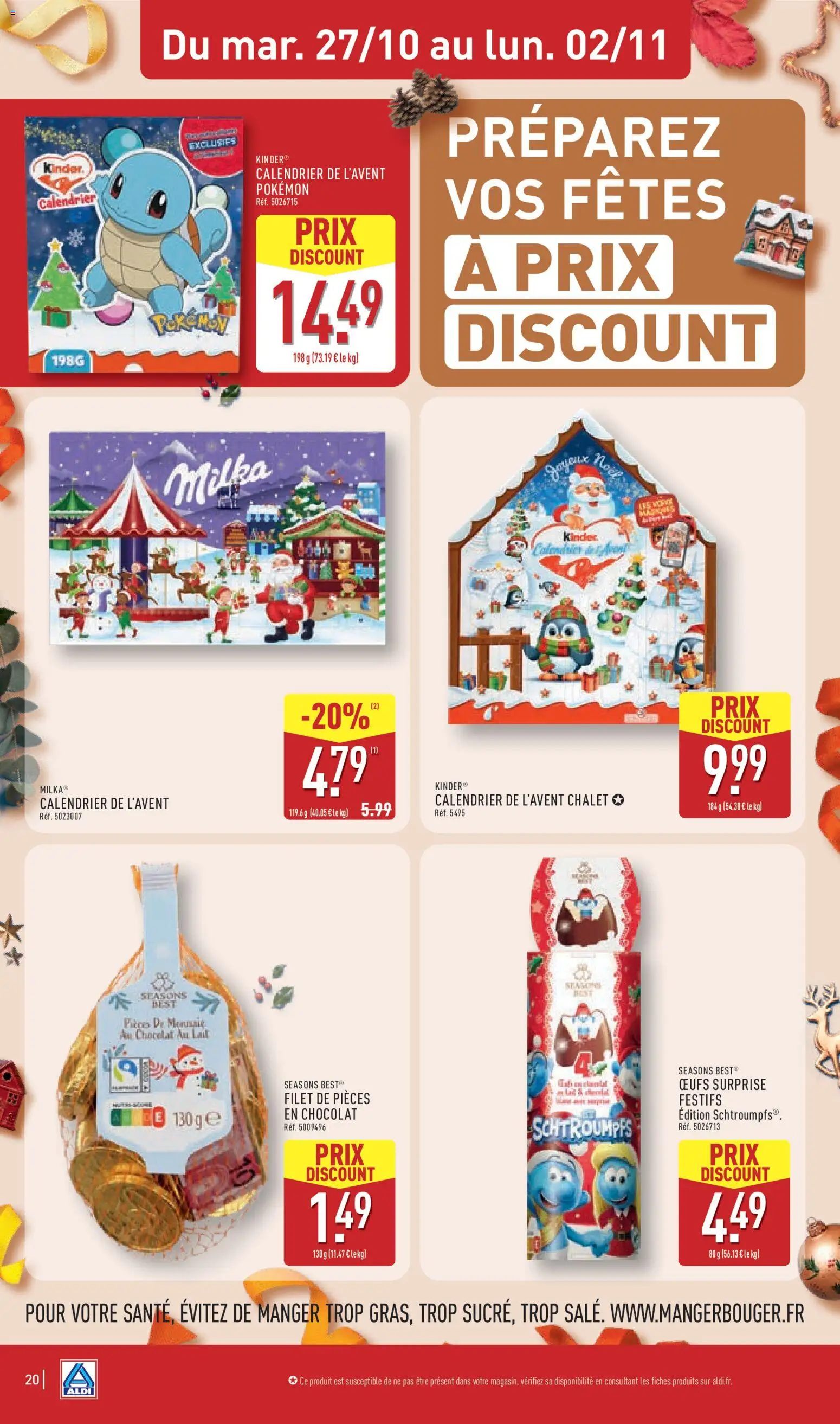 Prévisualisation de Aldi catalogue du magasin Aldi formulaire valide 27/10/2026 - Calendrier, Chocolat, Œufs, Lait, Chocolat au lait, Pièces en chocolat, Calendrier de l'avent