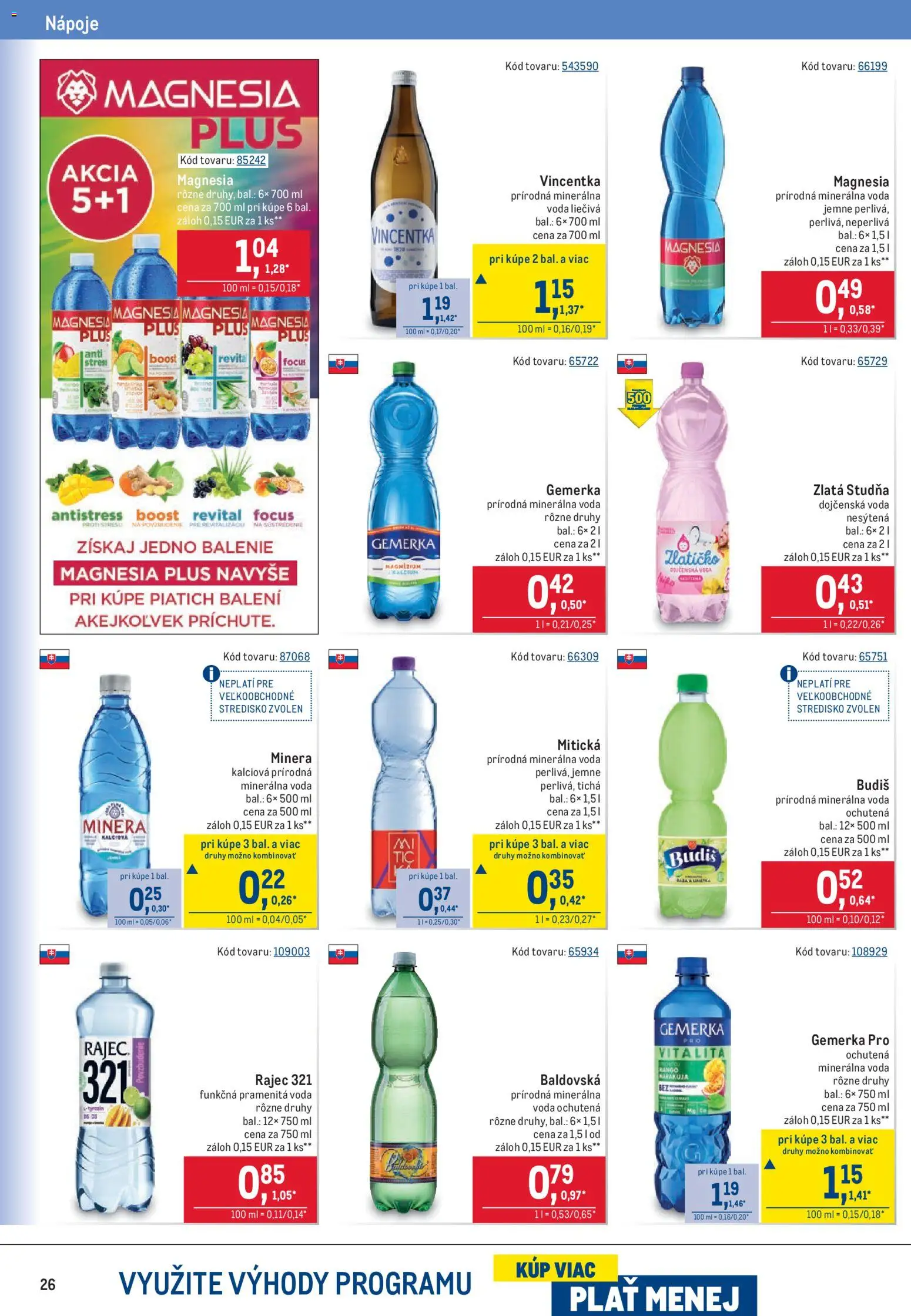 Náhľad Metro letáku platného od 07.10.2026 - Mango, Rajec, Voda, Budiš, Magnesia, Minerálna voda, Dojčenská voda, Nápoje